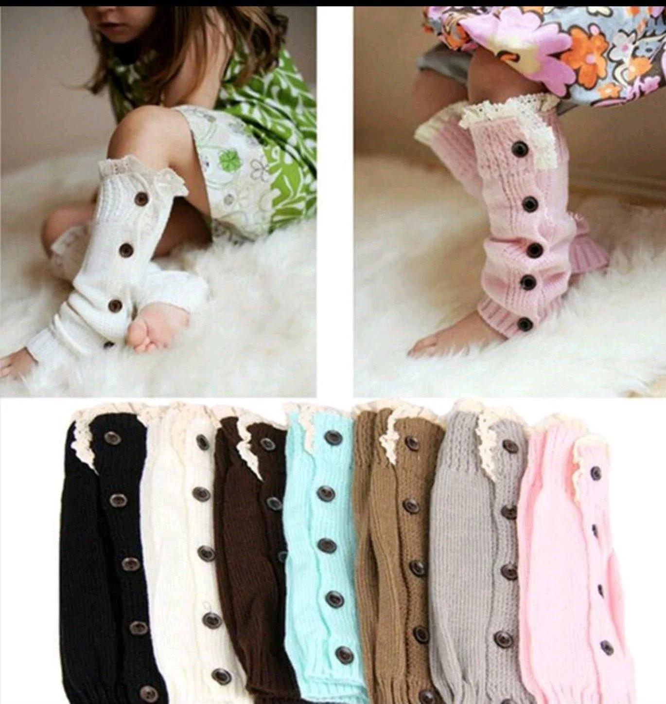 Girls Laced Knitted Wool Leg Warmers