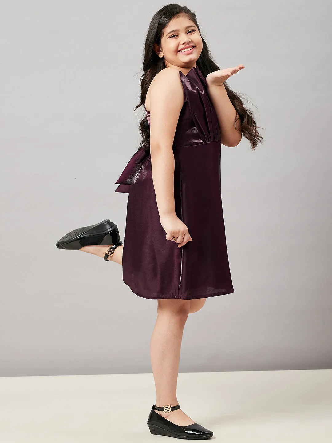 Girl's Solid Dress Cofee Brown - StyloBug KIDS