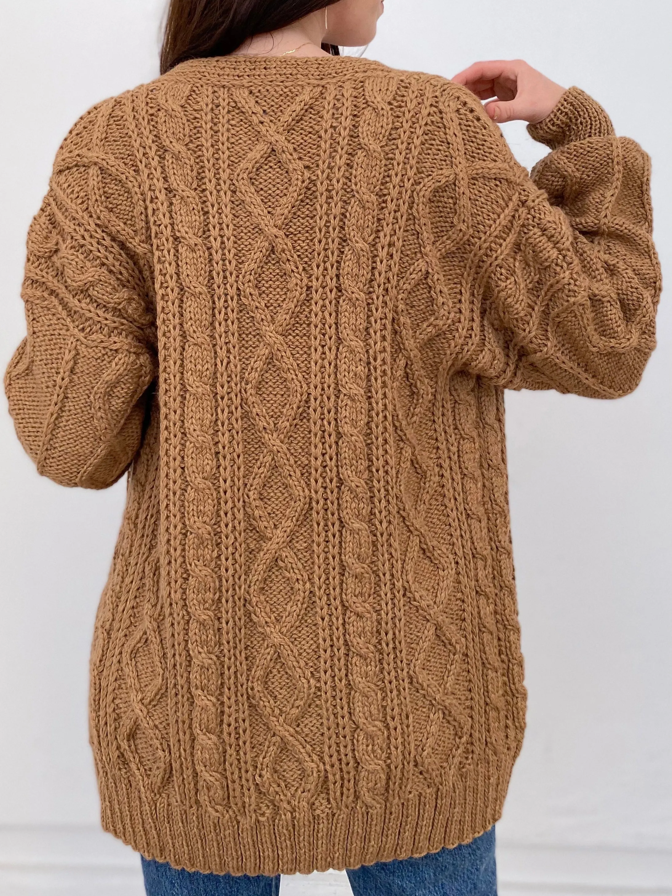 Handknit Cableknit Cardigan - Camel