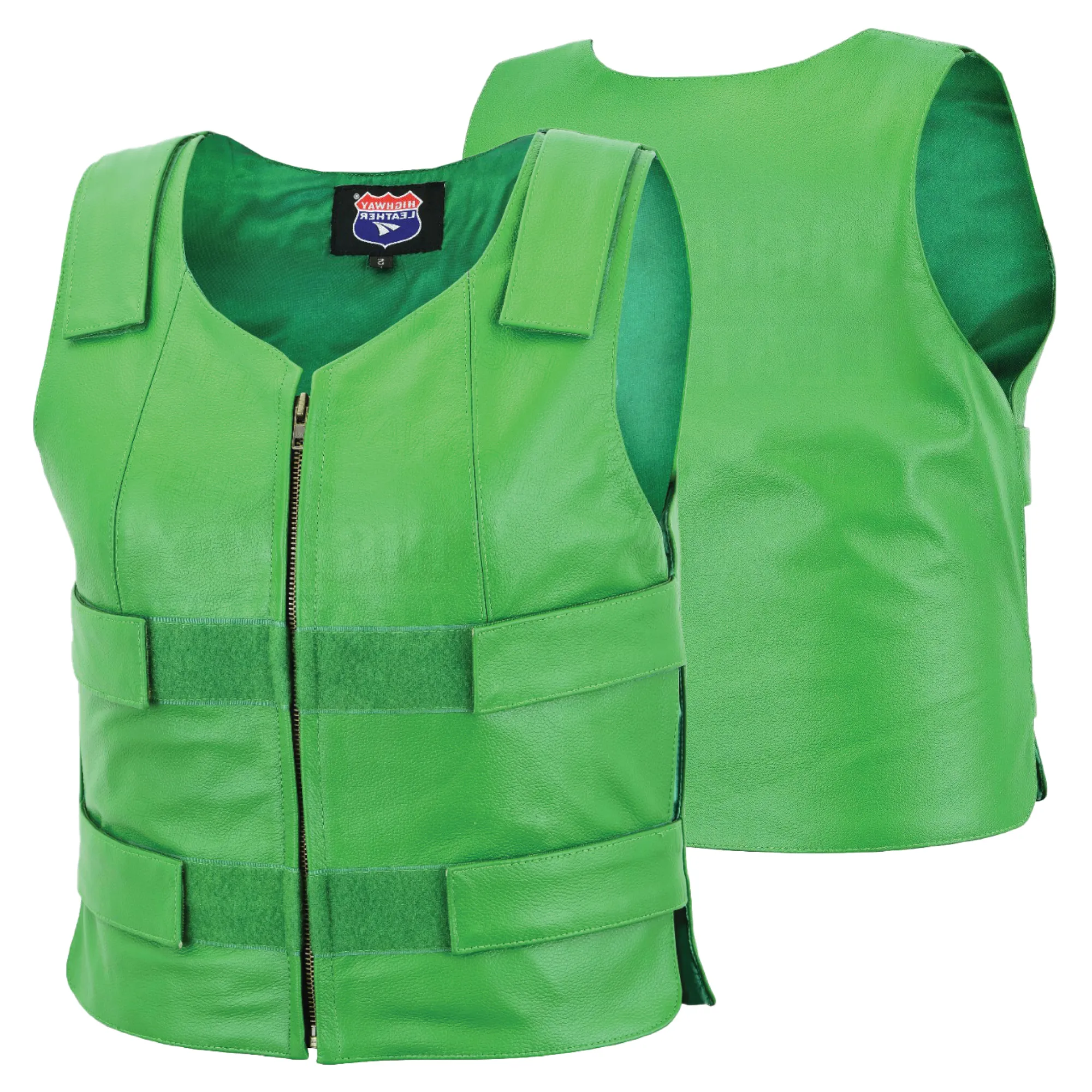 HL14945Green  WOMEN Bulletproof Style Leather vest designs for Bikers Clubs