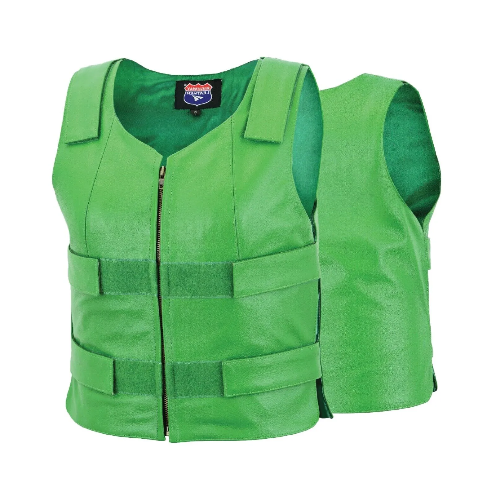 HL14945Green  WOMEN Bulletproof Style Leather vest designs for Bikers Clubs