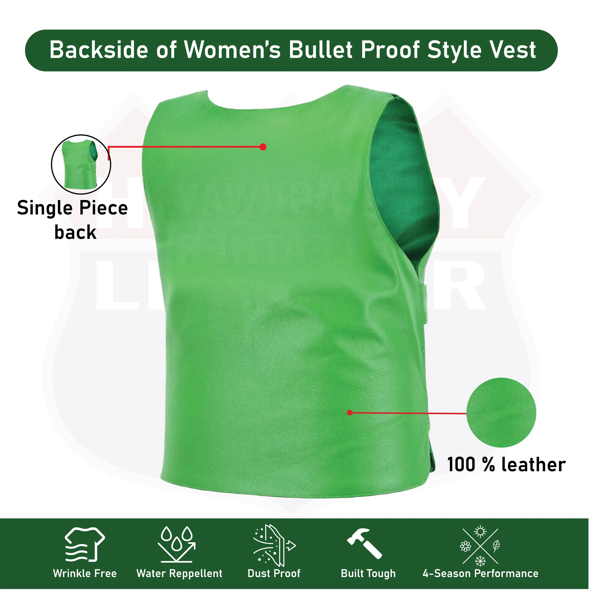 HL14945Green  WOMEN Bulletproof Style Leather vest designs for Bikers Clubs
