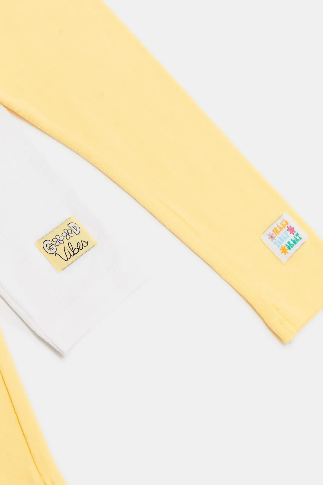 Infant Girls Yellow And White Skinny Leggings (Pack of 2)