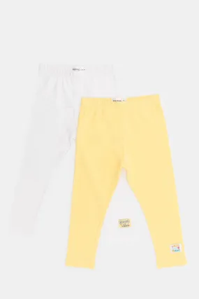 Infant Girls Yellow And White Skinny Leggings (Pack of 2)