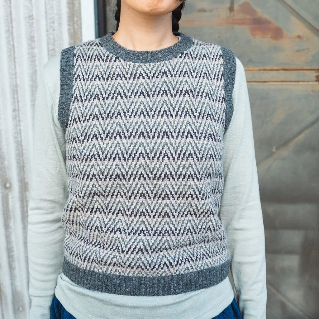 Jacquard Knit Vest -100% Lambswool - Grey Melange (2-12y )