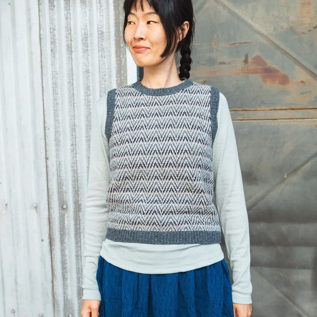 Jacquard Knit Vest -100% Lambswool - Grey Melange (2-12y )