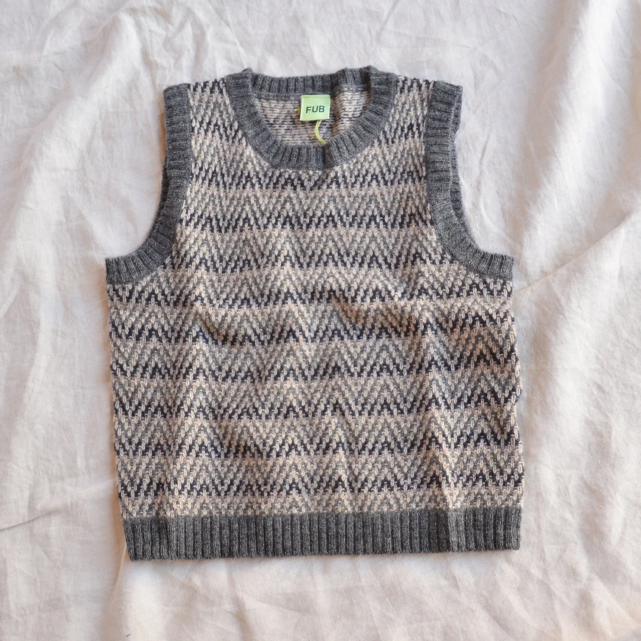 Jacquard Knit Vest -100% Lambswool - Grey Melange (2-12y )