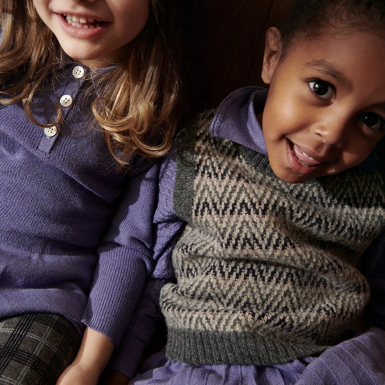 Jacquard Knit Vest -100% Lambswool - Grey Melange (2-12y )