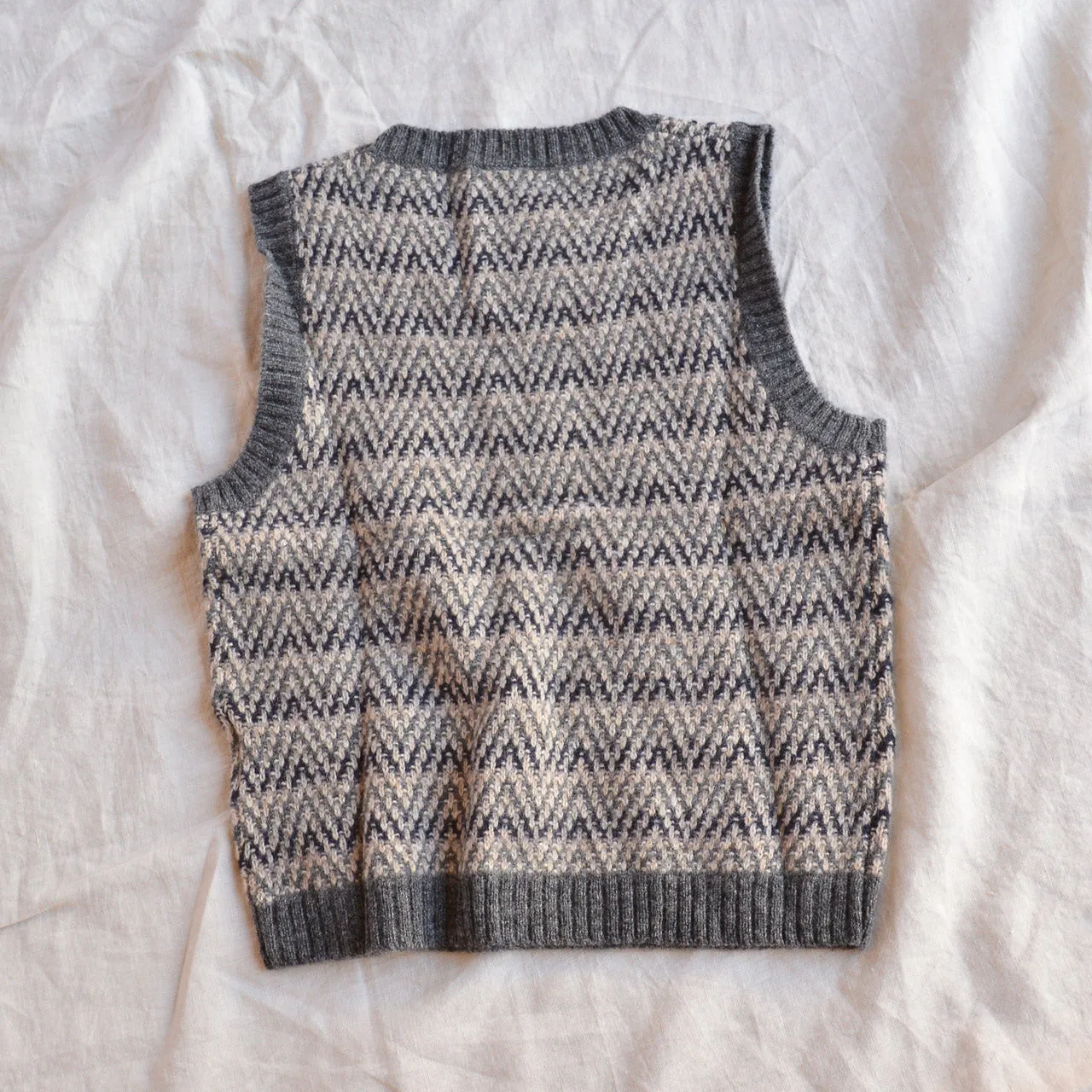 Jacquard Knit Vest -100% Lambswool - Grey Melange (2-12y )