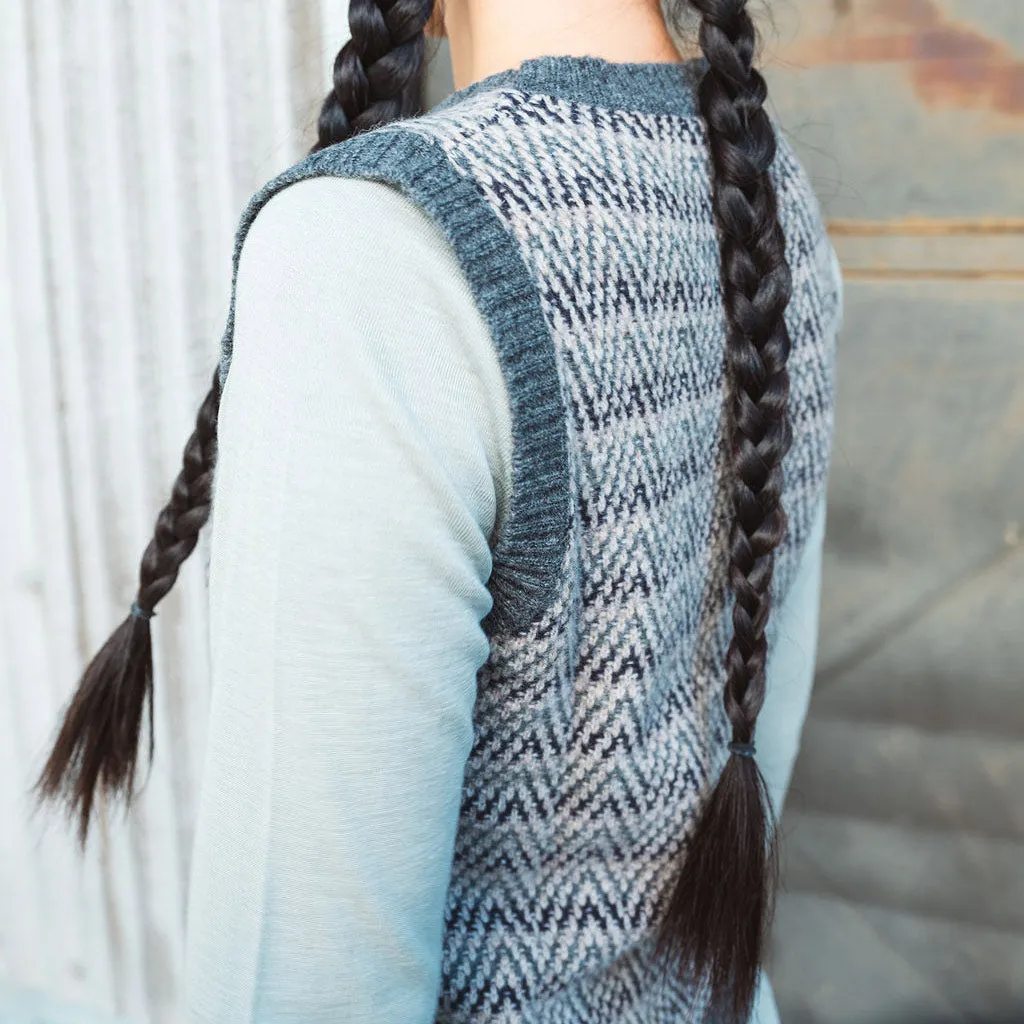 Jacquard Knit Vest -100% Lambswool - Grey Melange (2-12y )