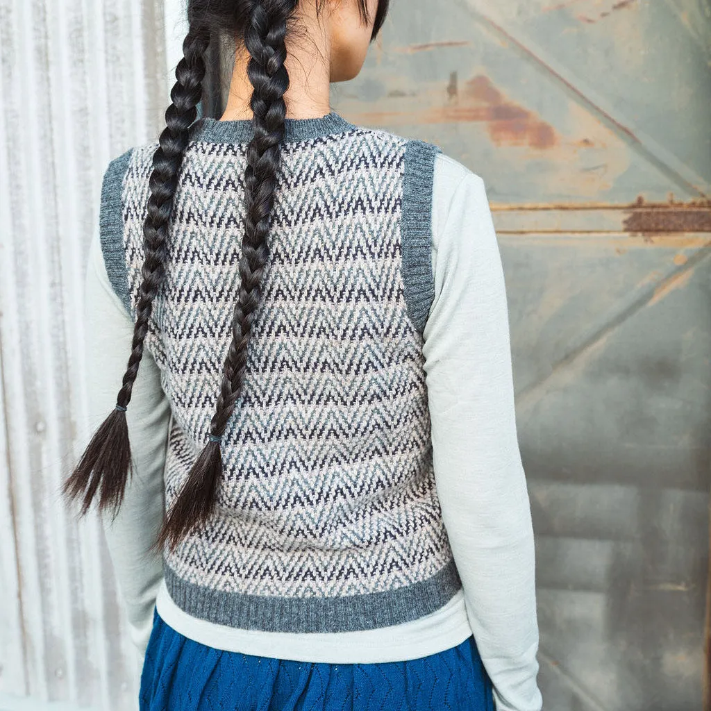Jacquard Knit Vest -100% Lambswool - Grey Melange (2-12y )
