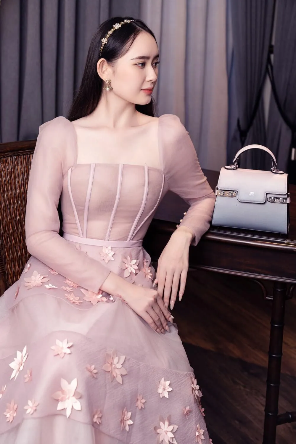 Jacqueline Fit and Flare Square Neck Organza Midi Dress