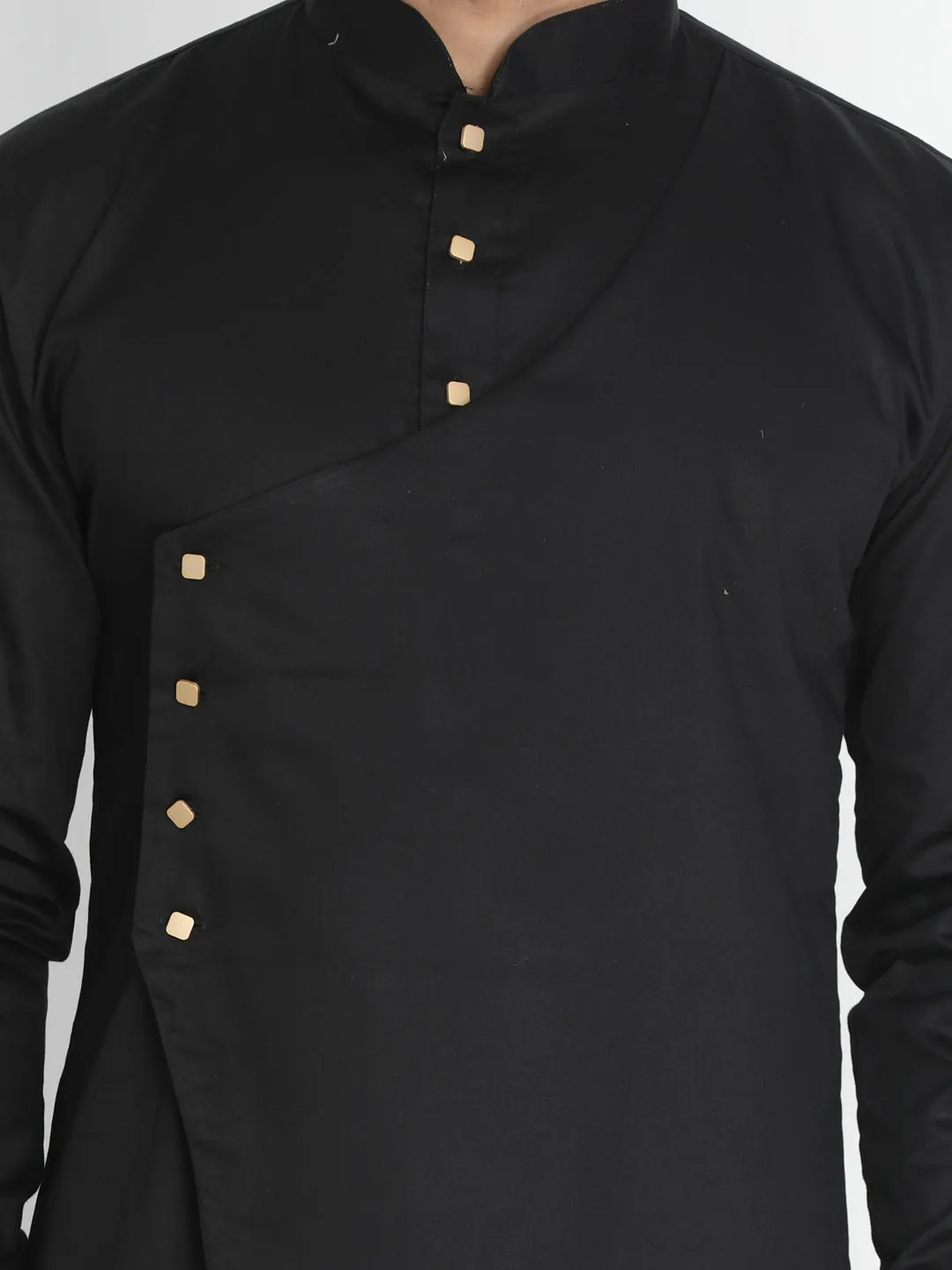 Jashvi Cotton Satin Blend Black and Cream Baap Beta Kurta Pyjama Set