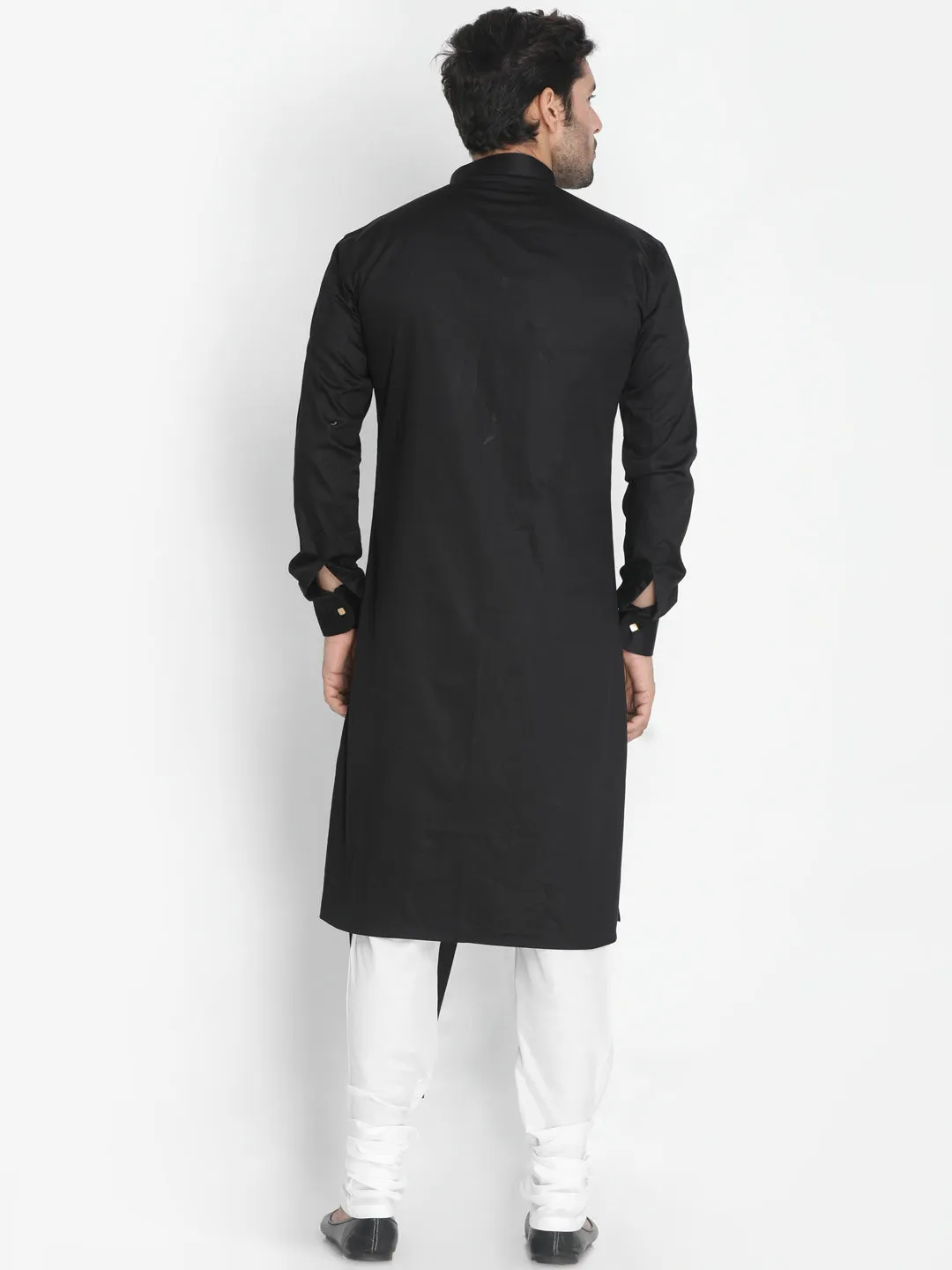 Jashvi Cotton Satin Blend Black and Cream Baap Beta Kurta Pyjama Set
