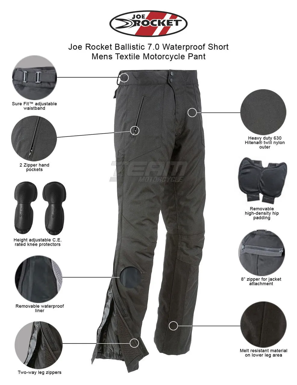 Joe Rocket Ballistic 7.0 Waterproof Short Mens Textile Motorcycle Pant