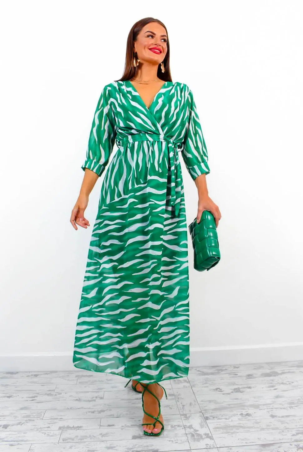 Just My Stripe - Green Zebra Print Midi Dress