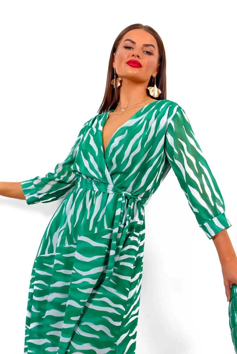 Just My Stripe - Green Zebra Print Midi Dress