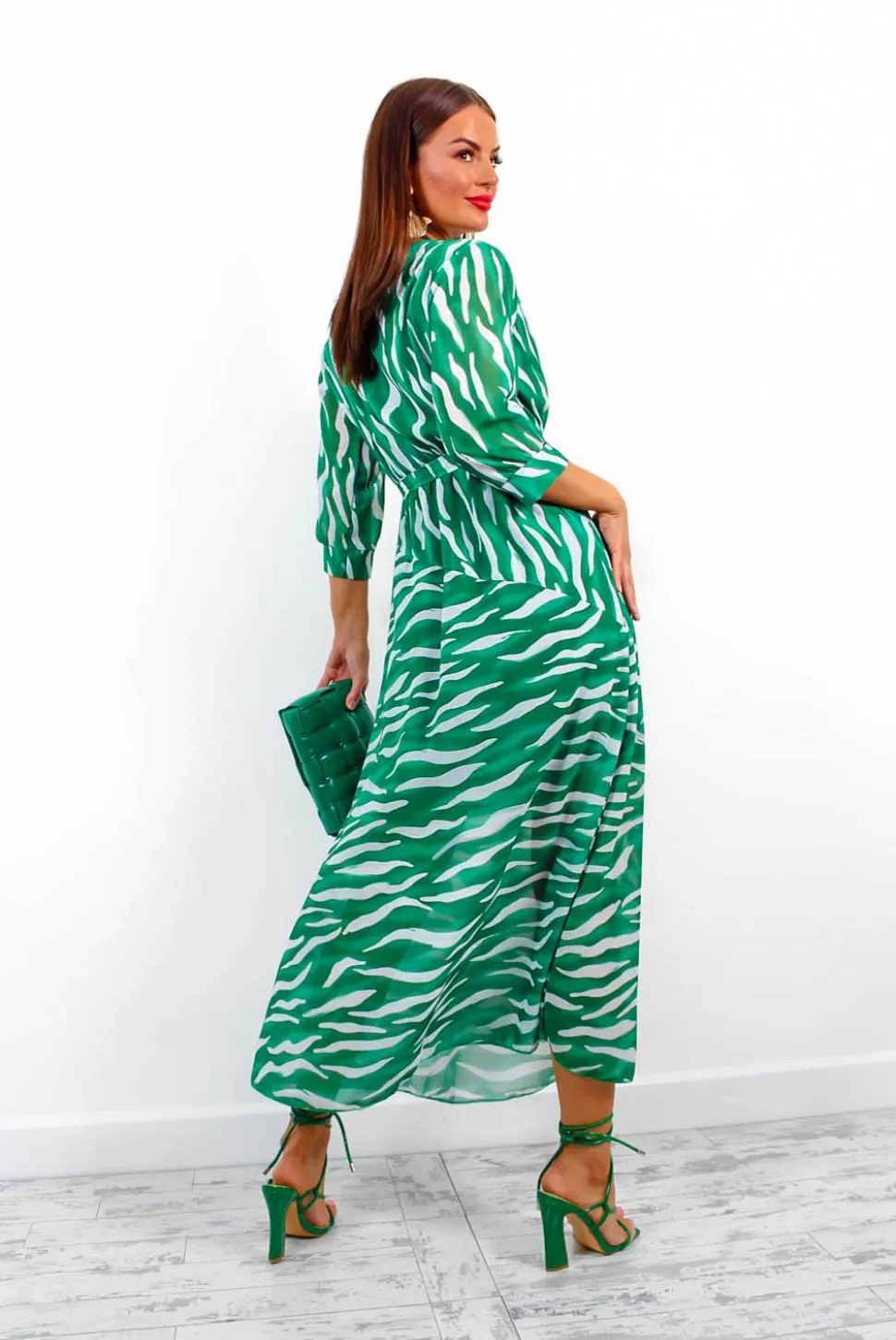 Just My Stripe - Green Zebra Print Midi Dress