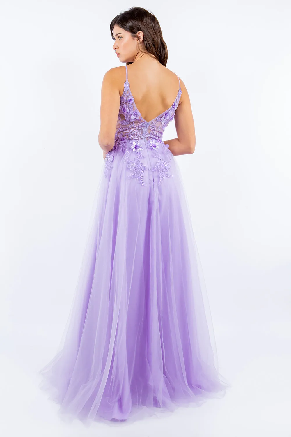Layered Tulle Embroidered Bodice Long Prom Dress