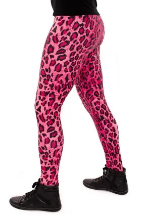Leopard Pink Animal Print Meggings - Mens Party Leggings