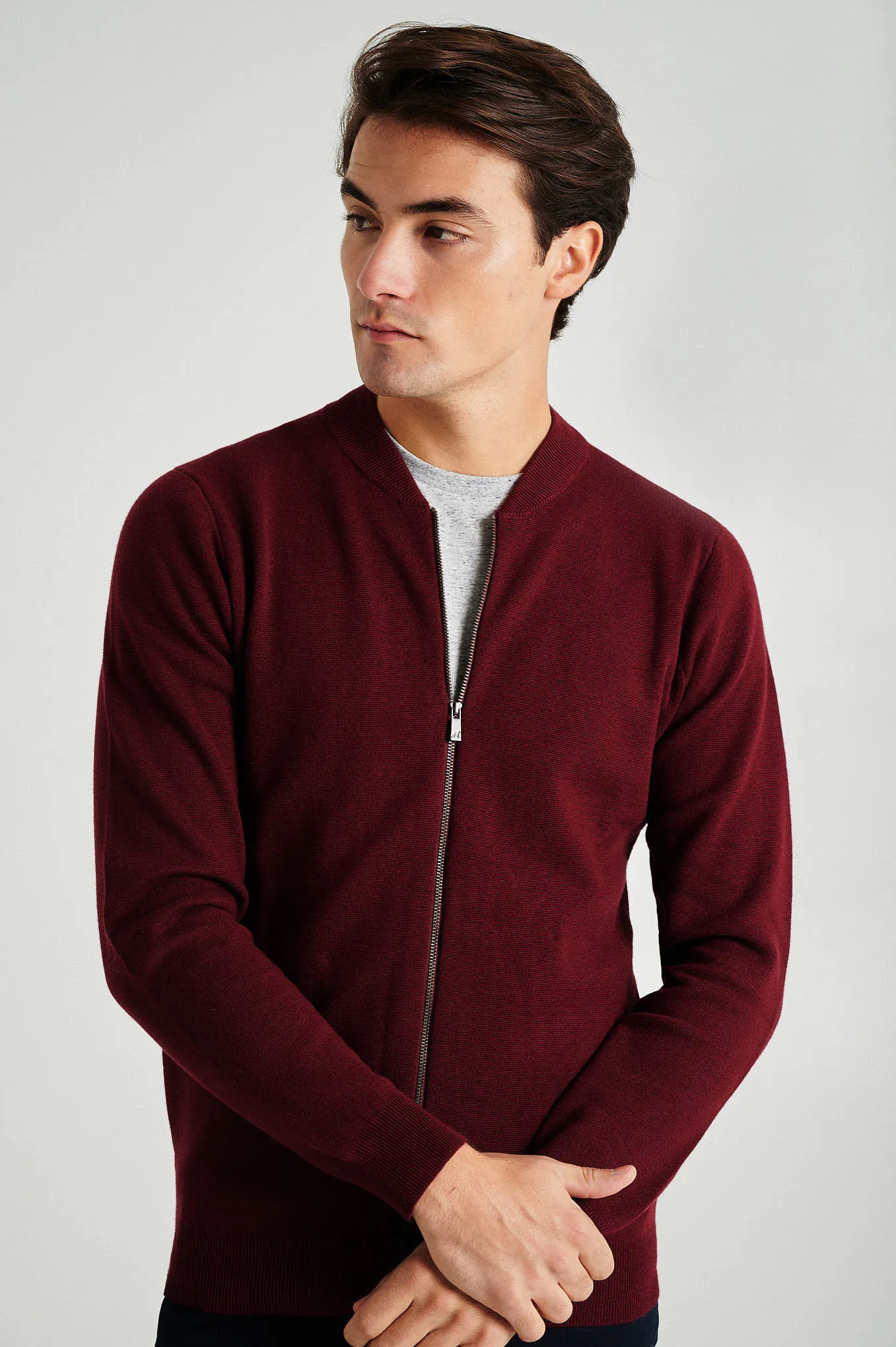 Men's long sleeve Coolmax blend cardigan with zipper