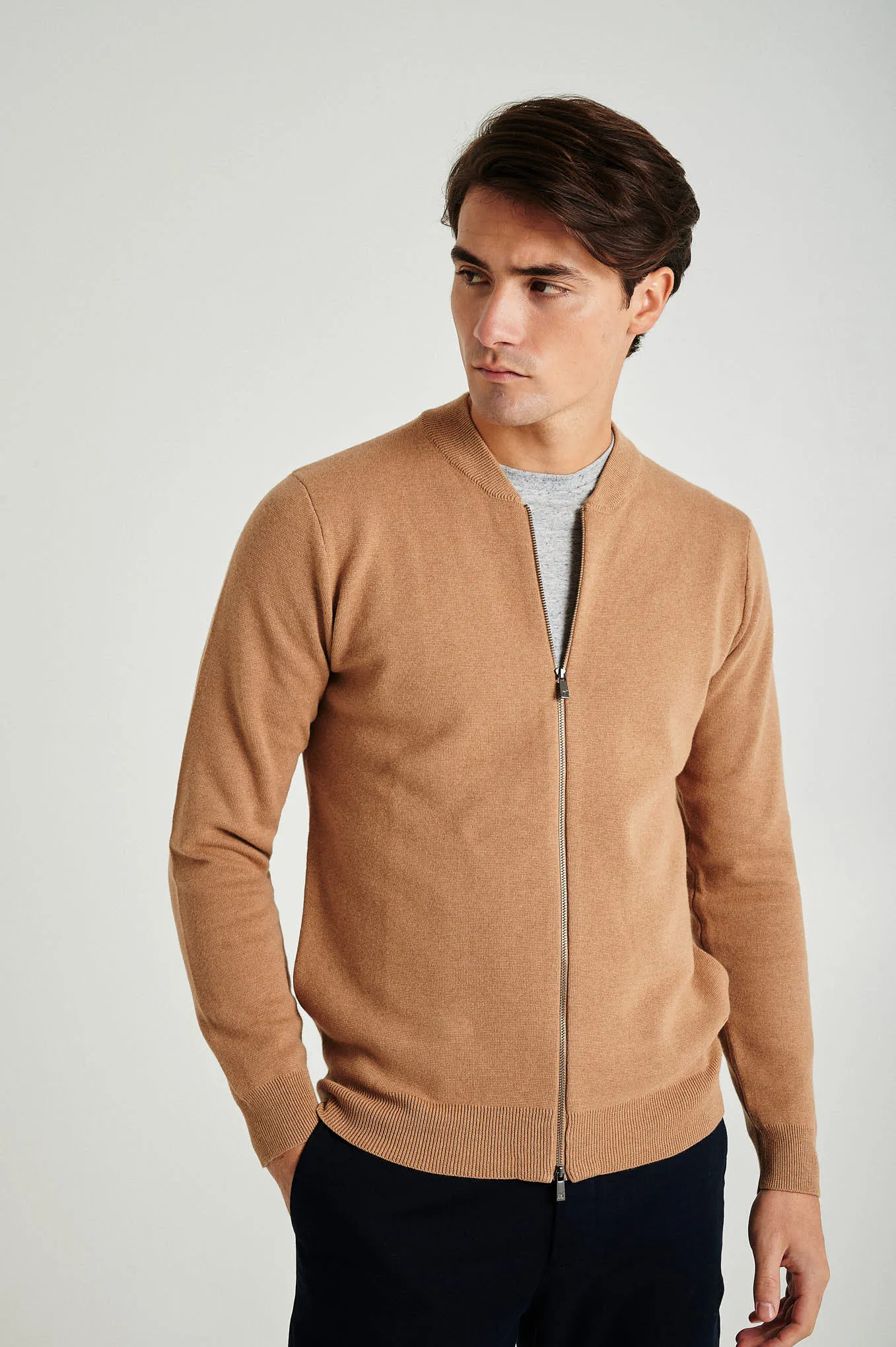 Men's long sleeve Coolmax blend cardigan with zipper