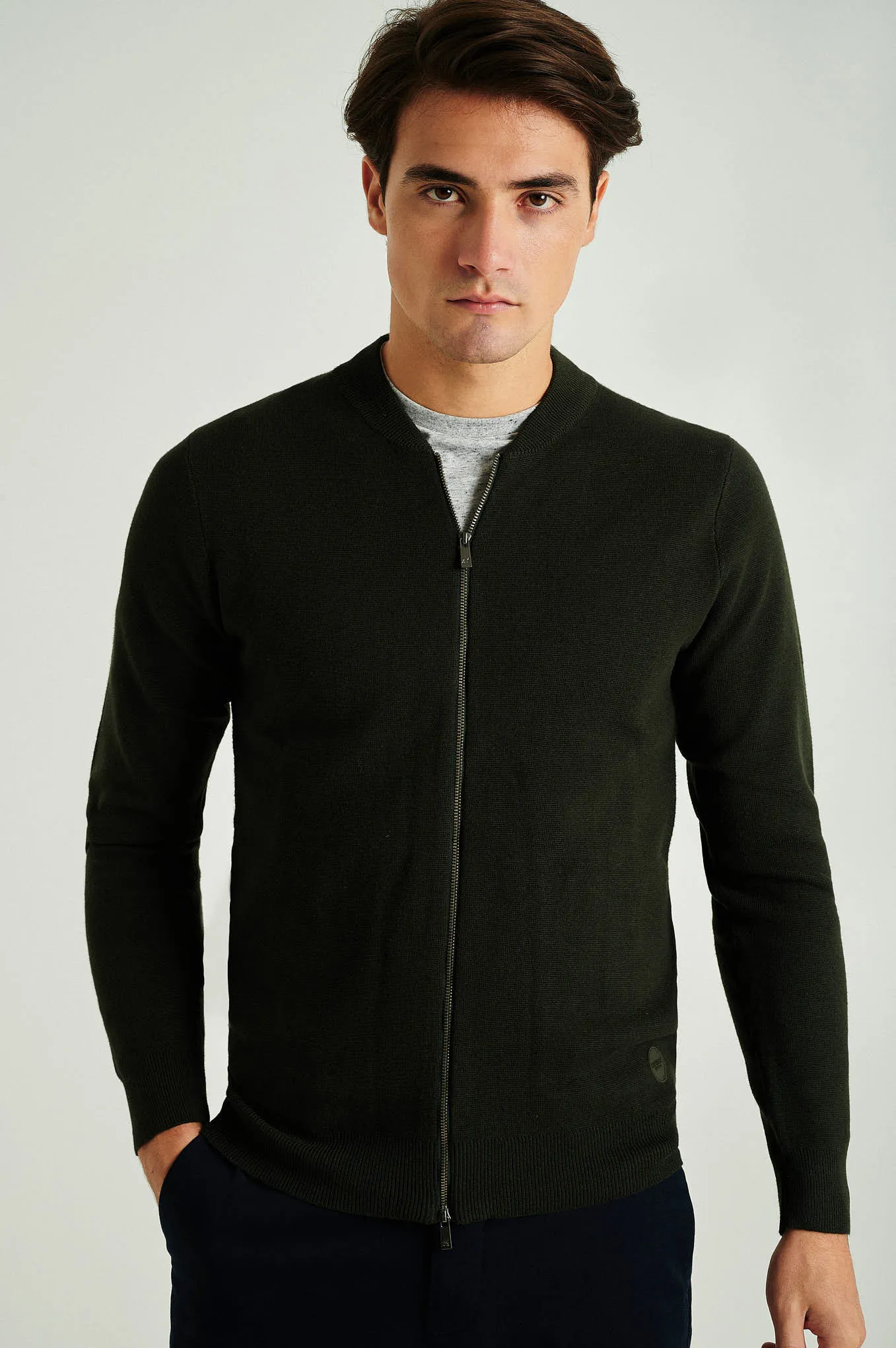 Men's long sleeve Coolmax blend cardigan with zipper
