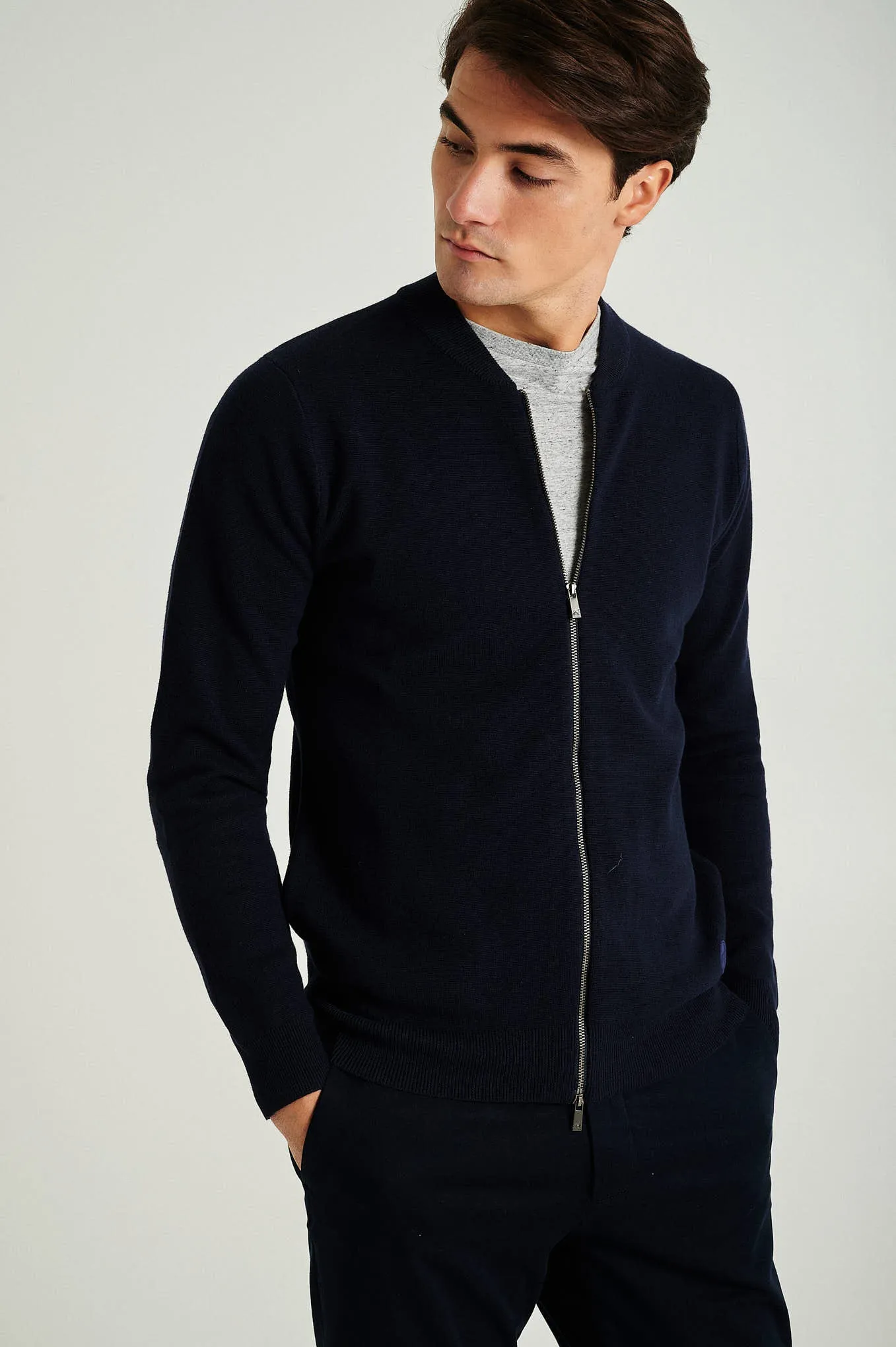 Men's long sleeve Coolmax blend cardigan with zipper