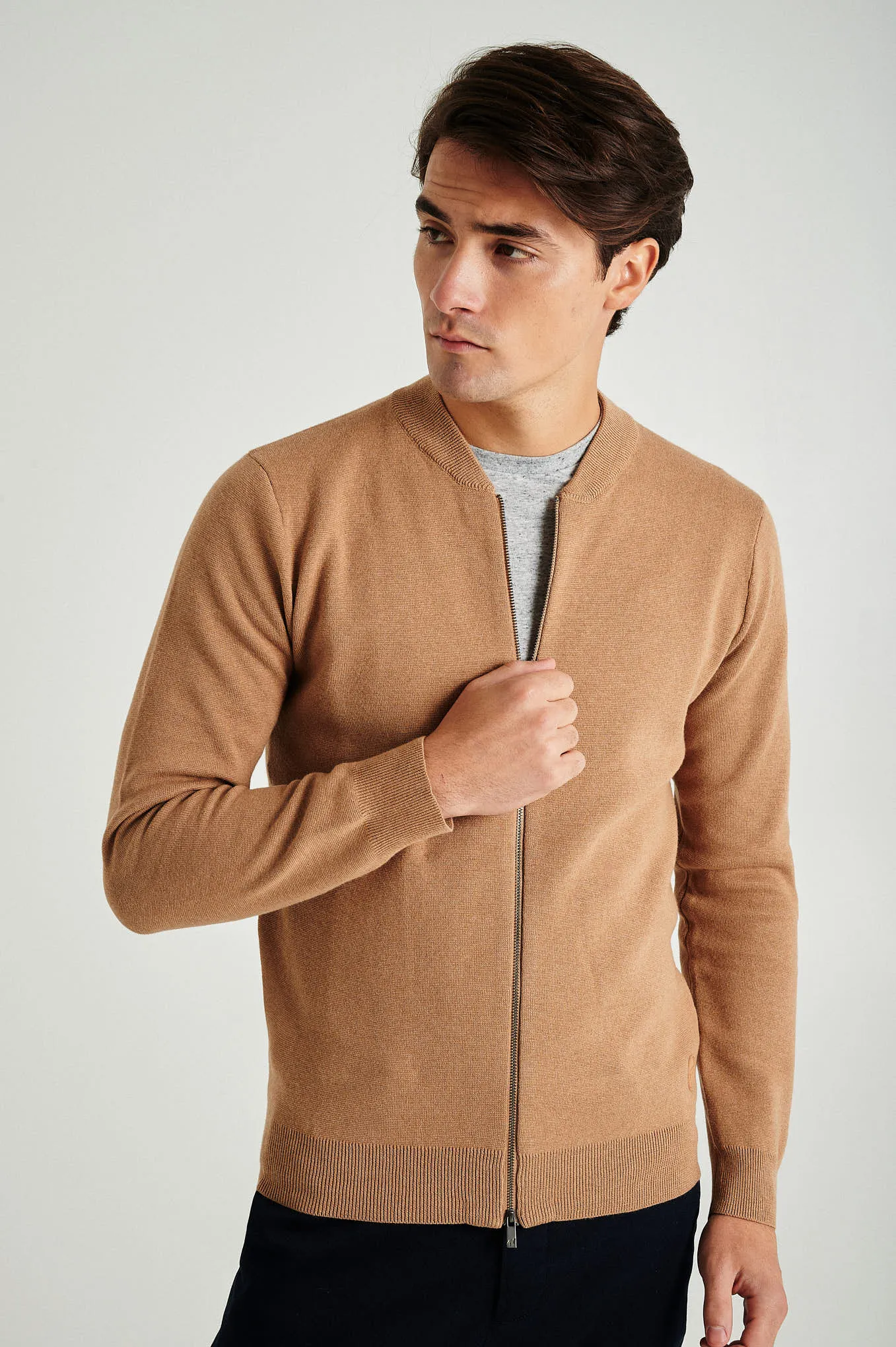 Men's long sleeve Coolmax blend cardigan with zipper