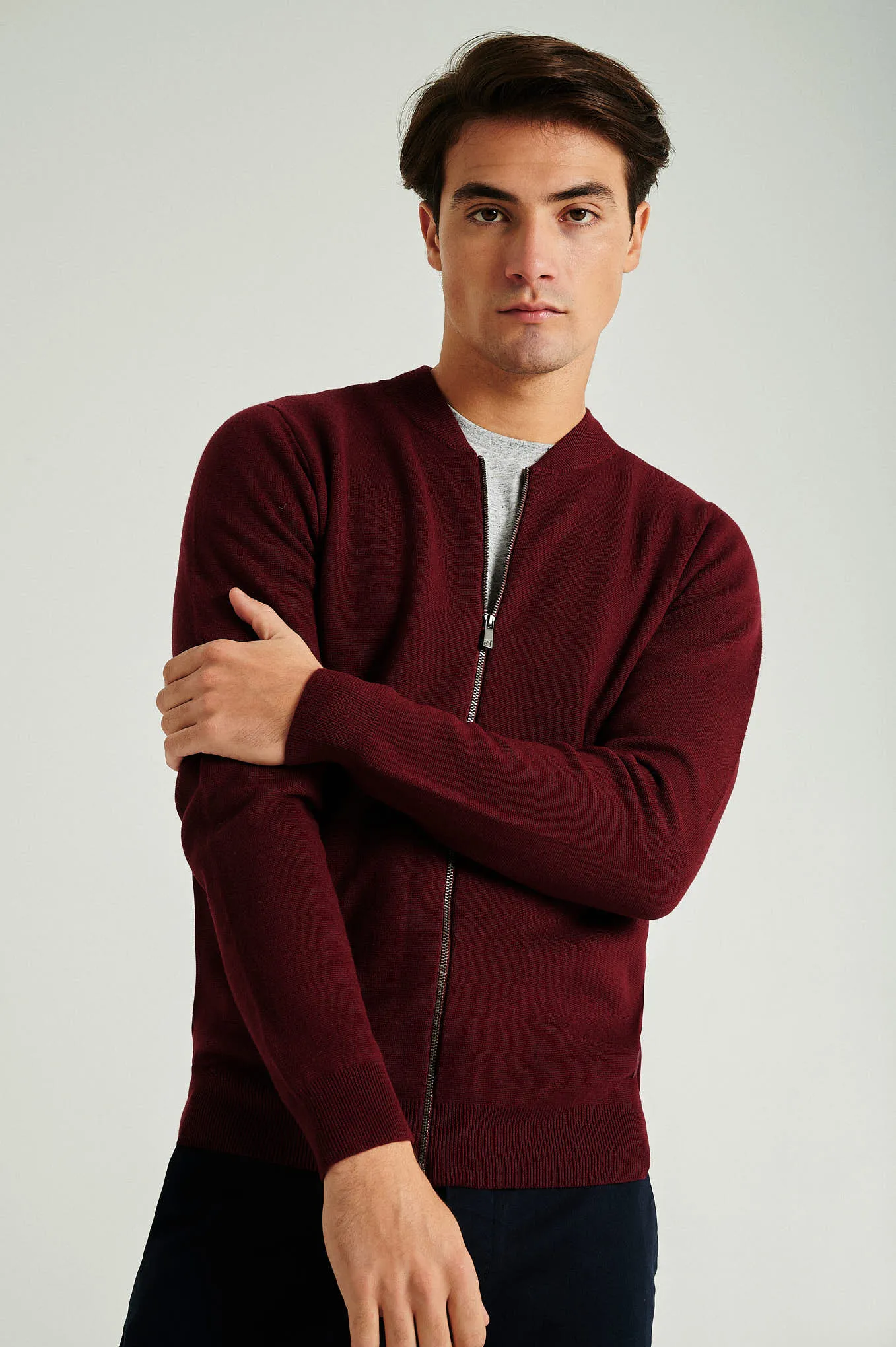 Men's long sleeve Coolmax blend cardigan with zipper