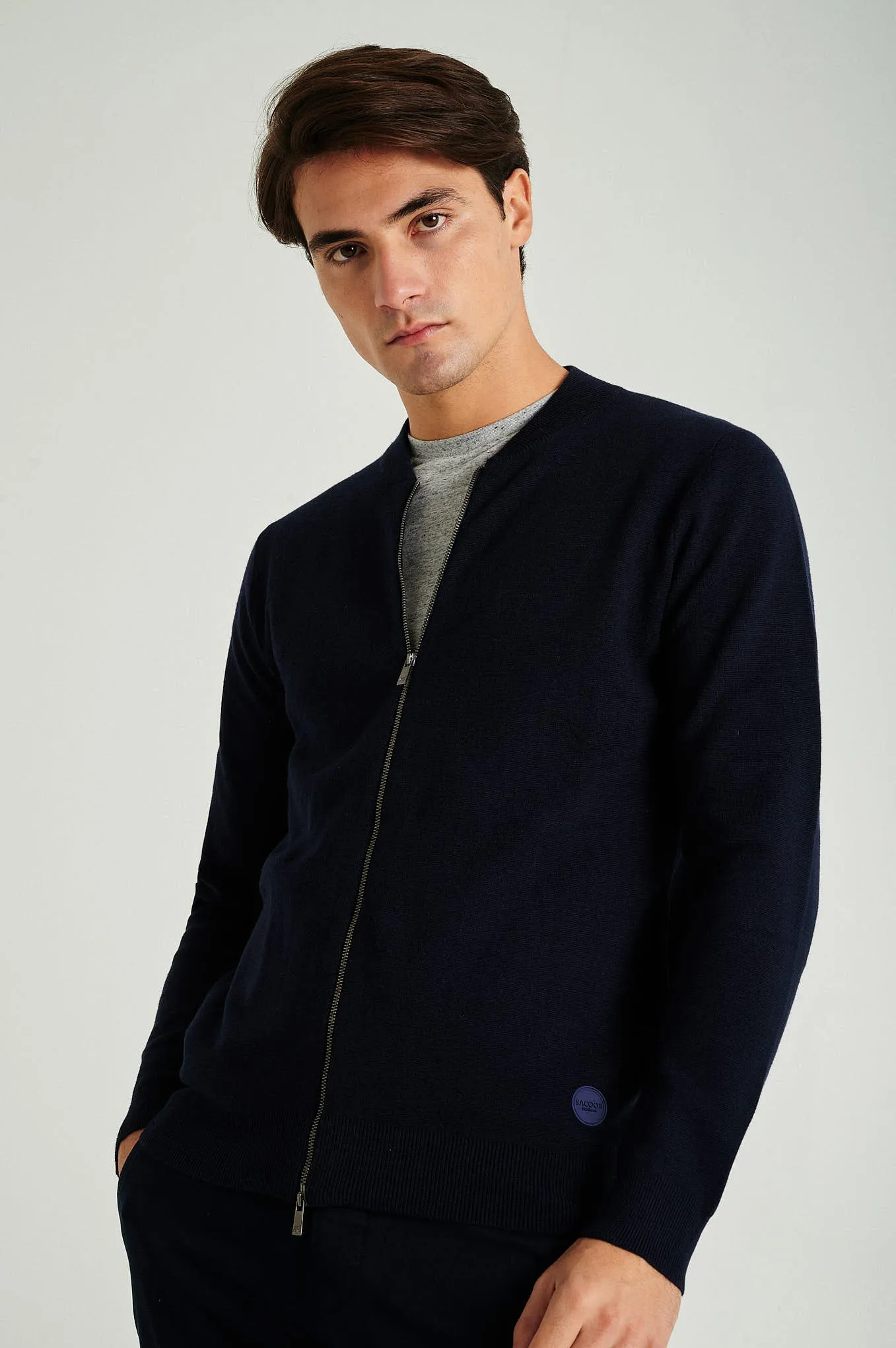 Men's long sleeve Coolmax blend cardigan with zipper