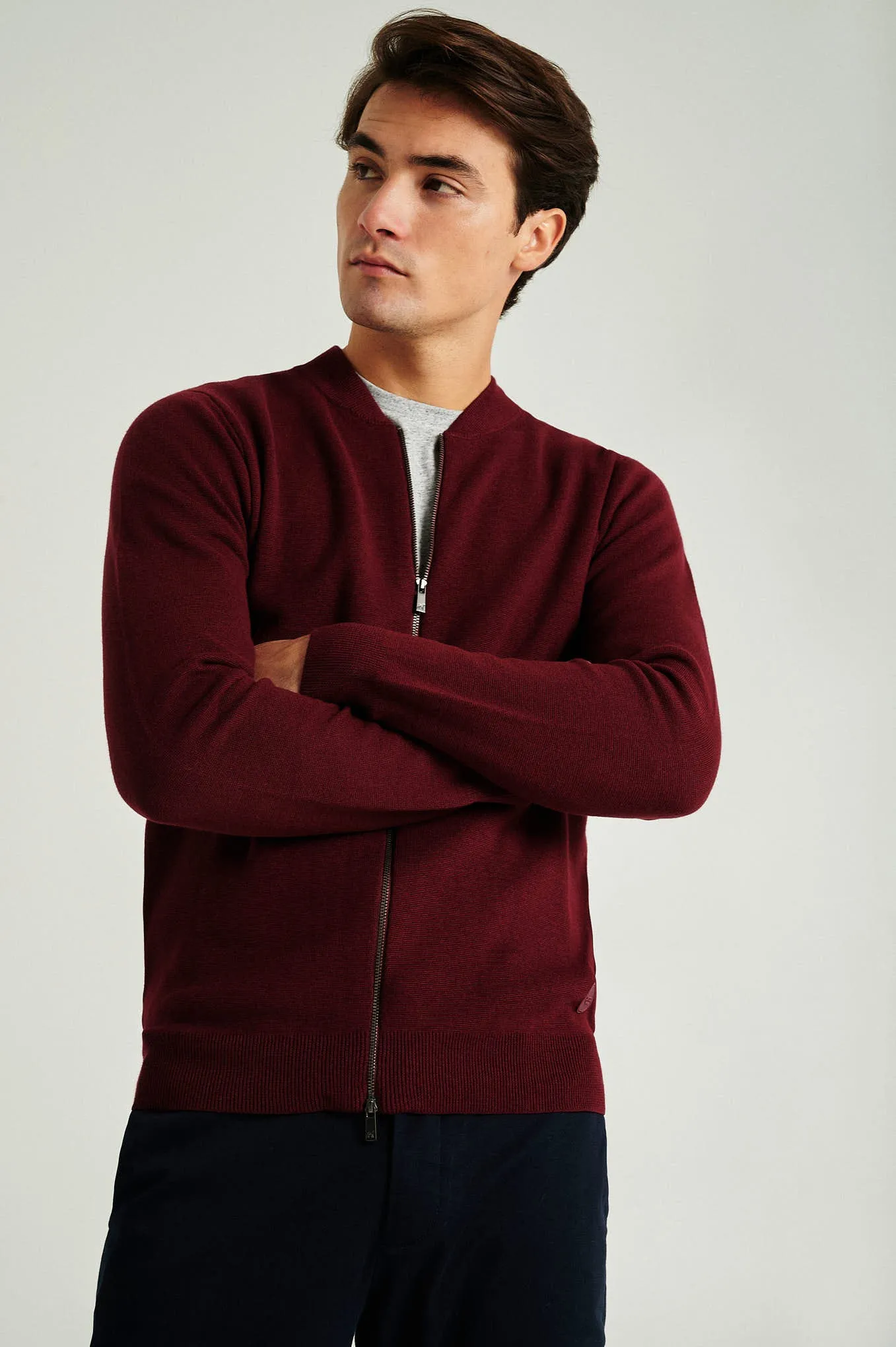 Men's long sleeve Coolmax blend cardigan with zipper