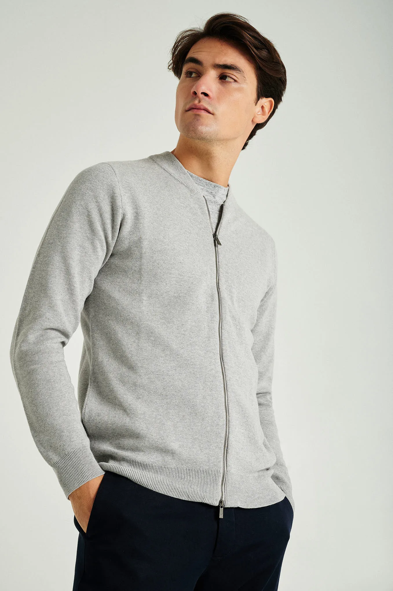Men's long sleeve Coolmax blend cardigan with zipper