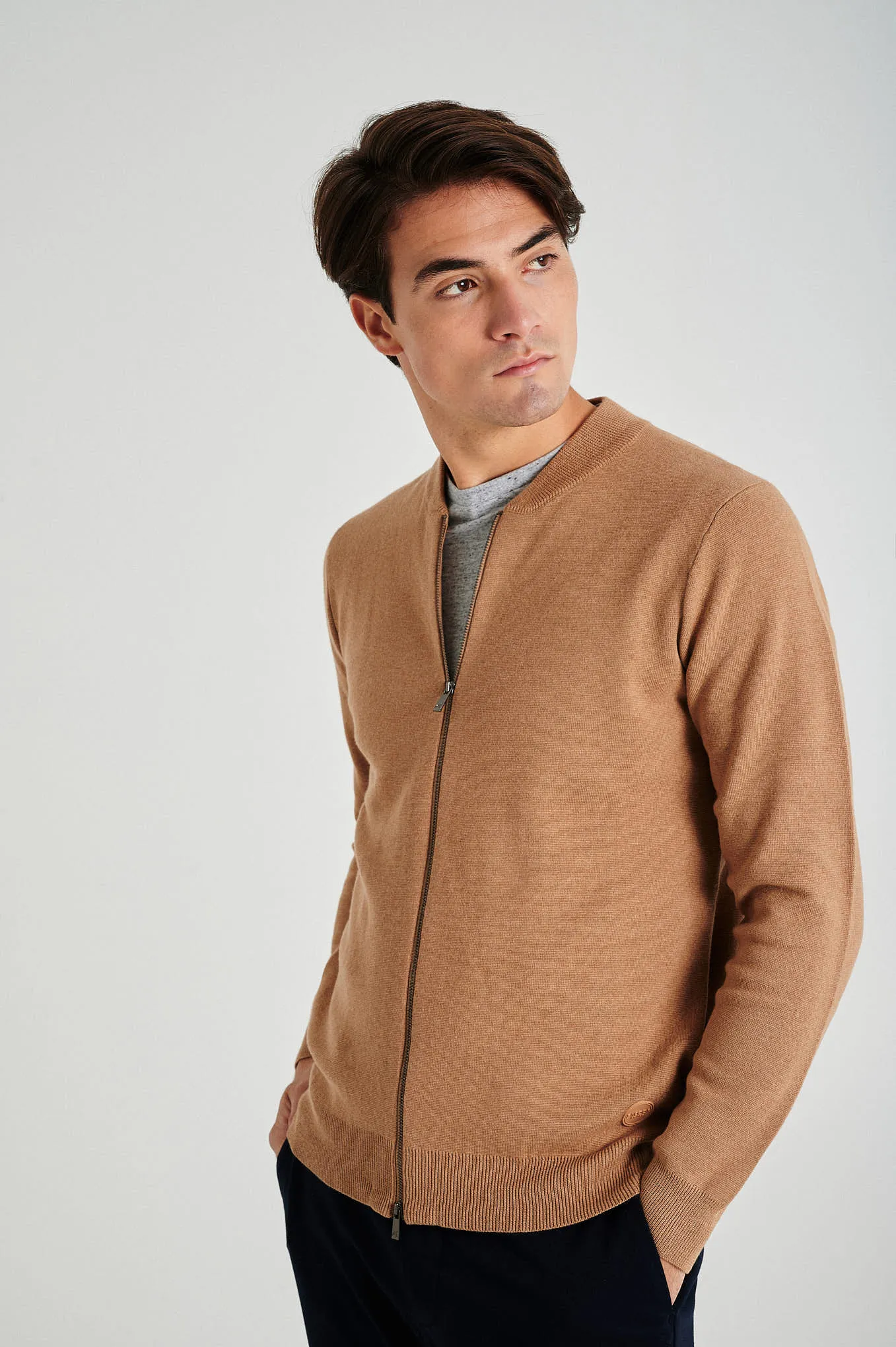 Men's long sleeve Coolmax blend cardigan with zipper