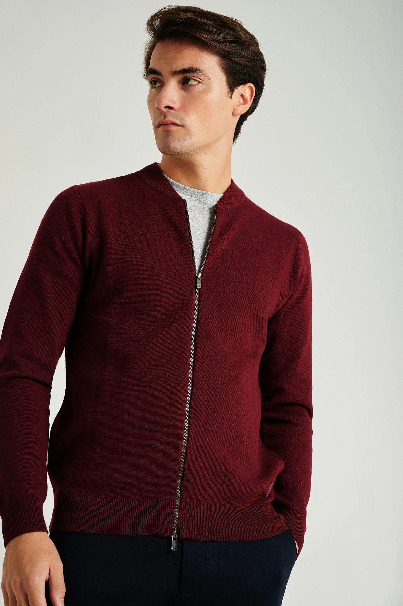 Men's long sleeve Coolmax blend cardigan with zipper