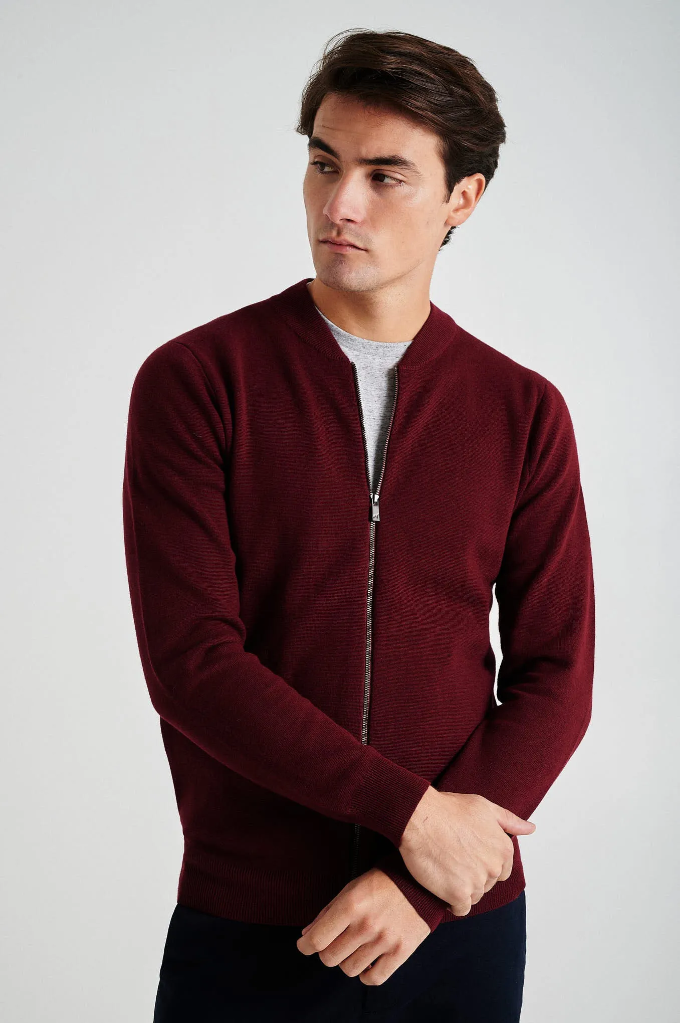 Men's long sleeve Coolmax blend cardigan with zipper