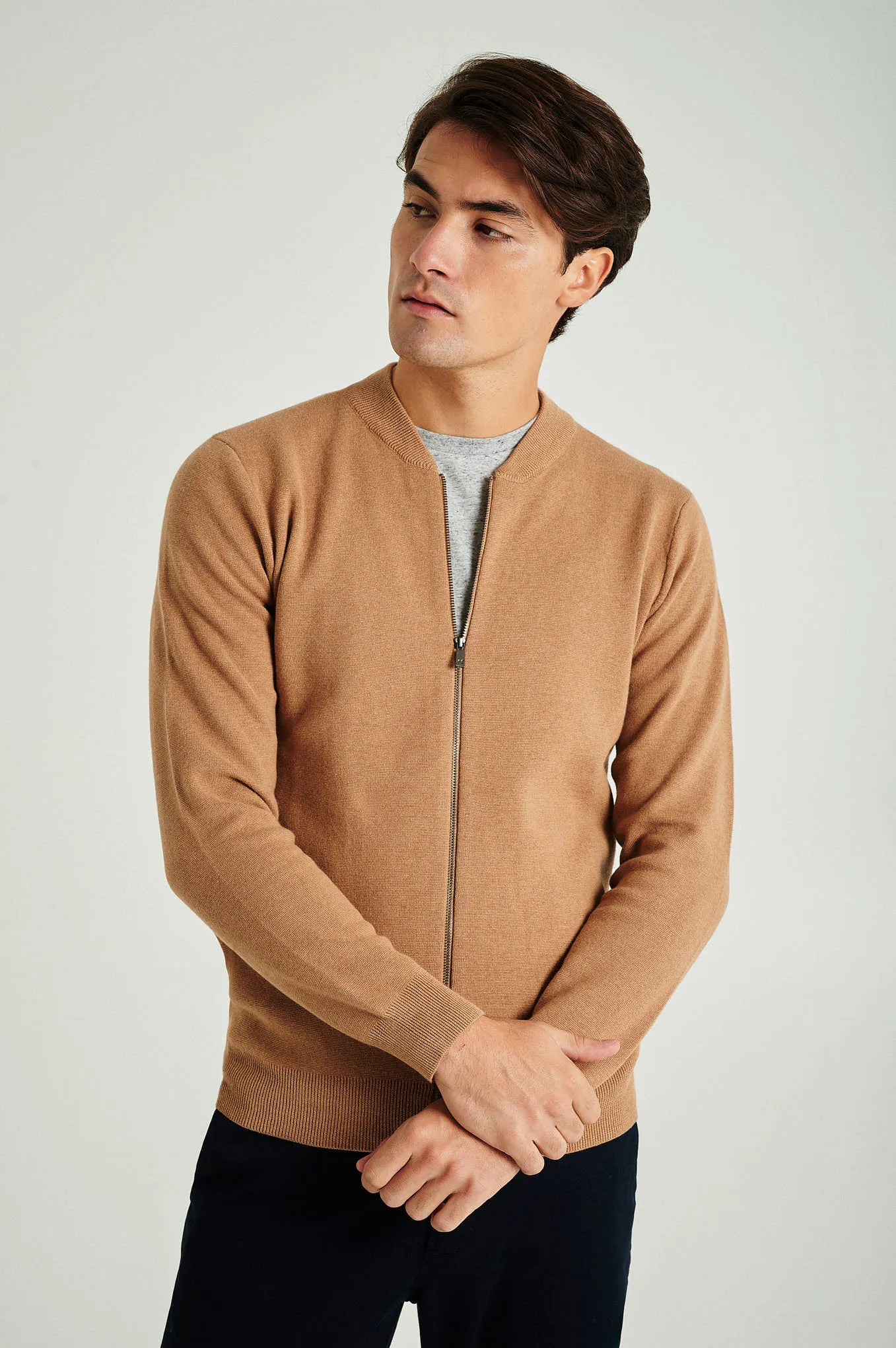 Men's long sleeve Coolmax blend cardigan with zipper