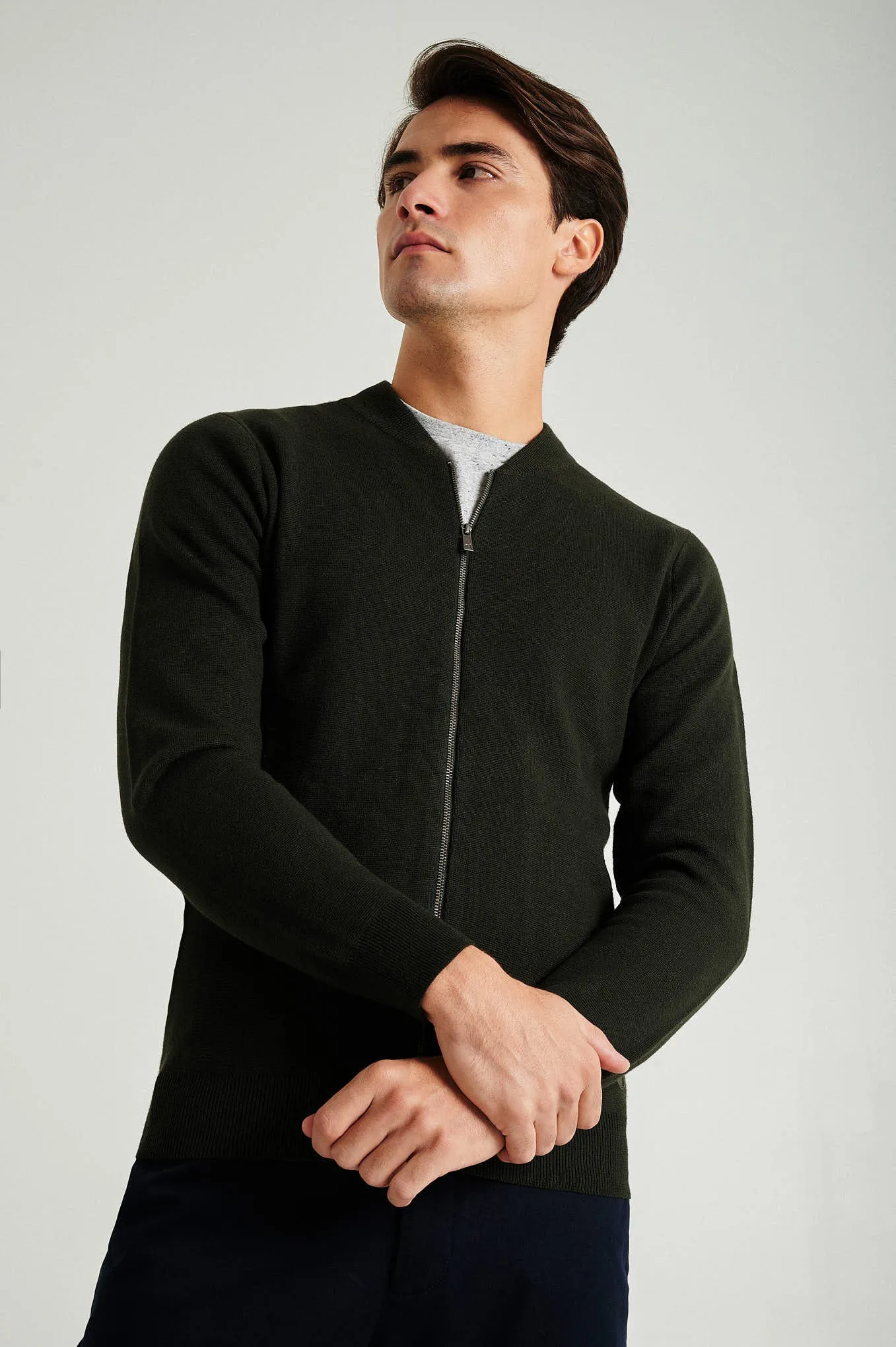 Men's long sleeve Coolmax blend cardigan with zipper