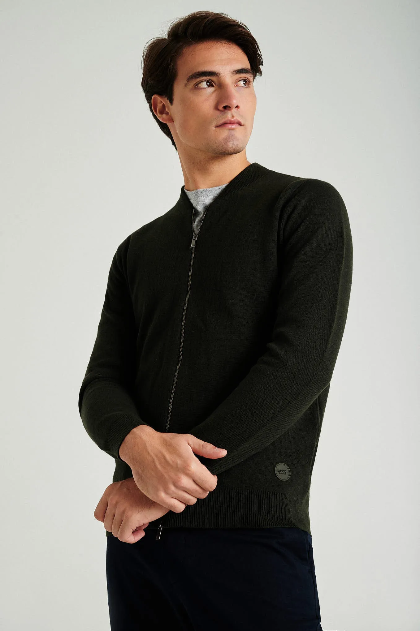 Men's long sleeve Coolmax blend cardigan with zipper