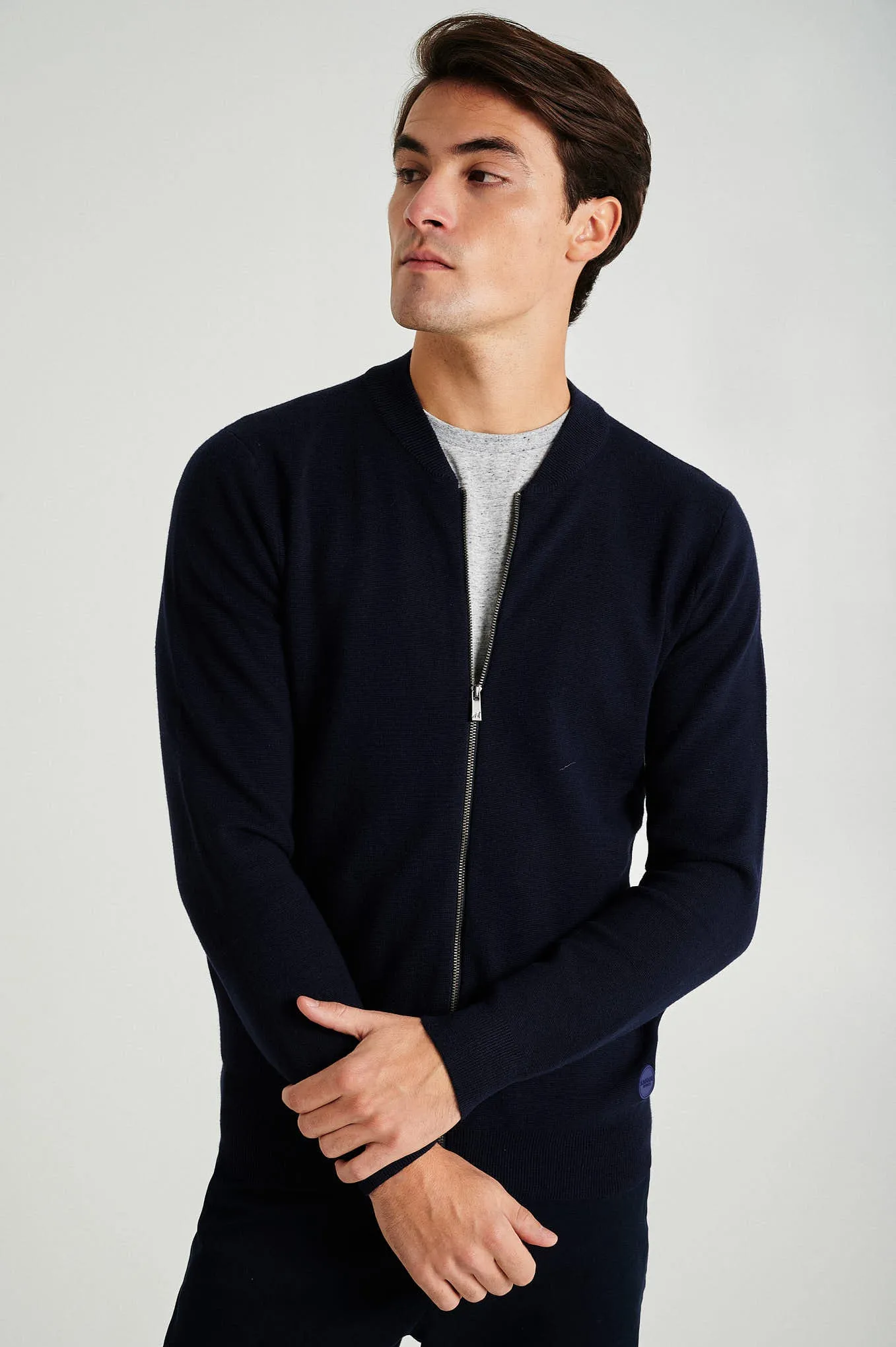 Men's long sleeve Coolmax blend cardigan with zipper