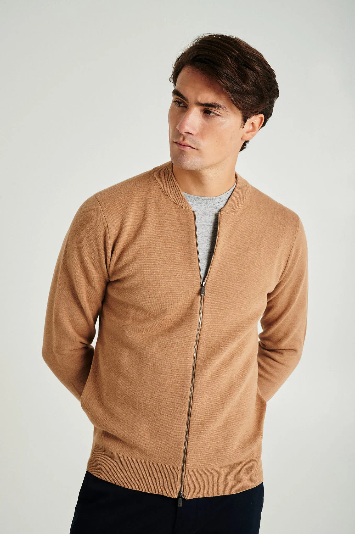 Men's long sleeve Coolmax blend cardigan with zipper