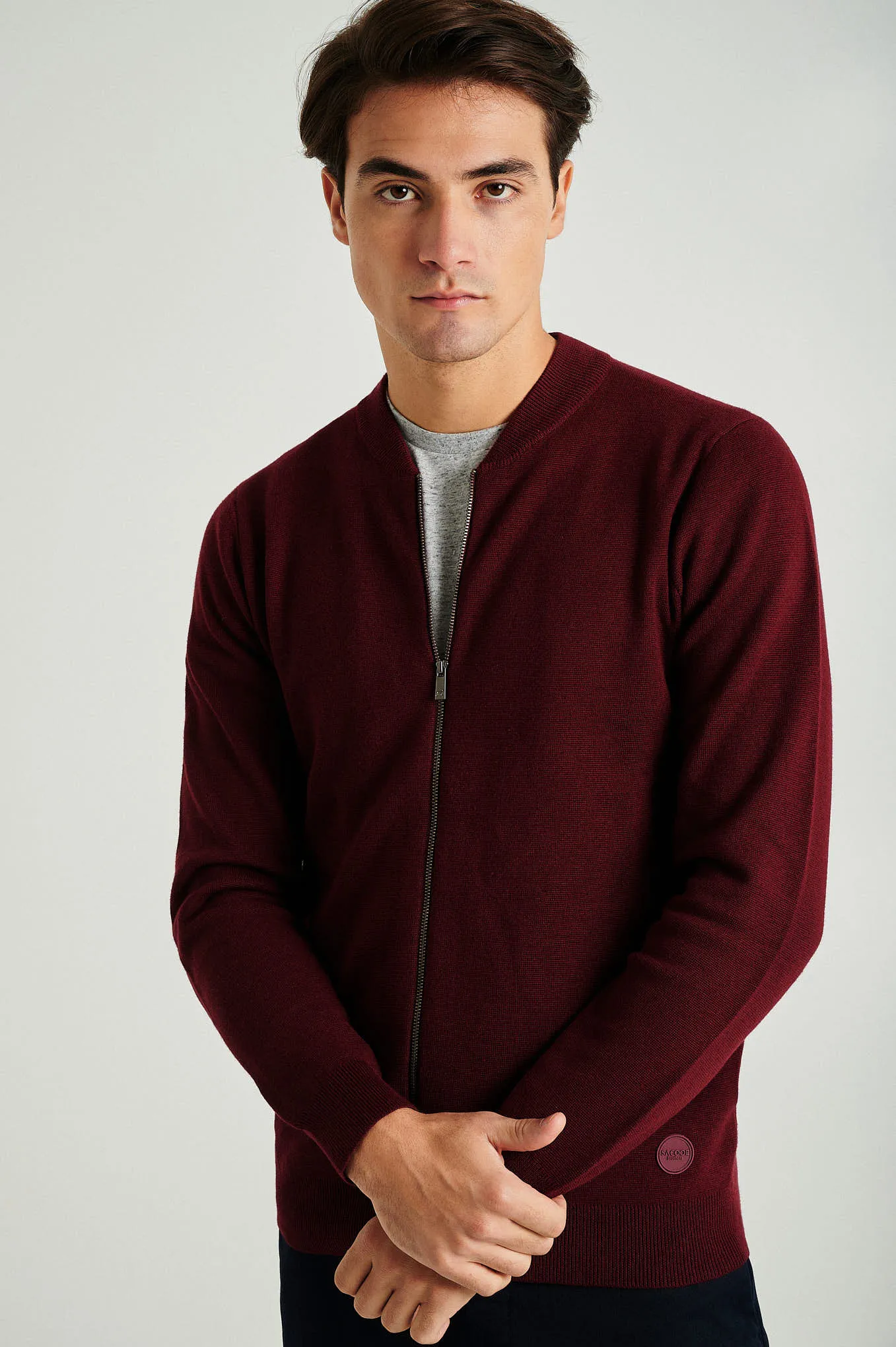 Men's long sleeve Coolmax blend cardigan with zipper