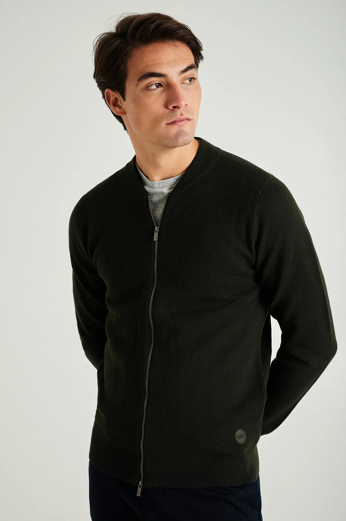 Men's long sleeve Coolmax blend cardigan with zipper