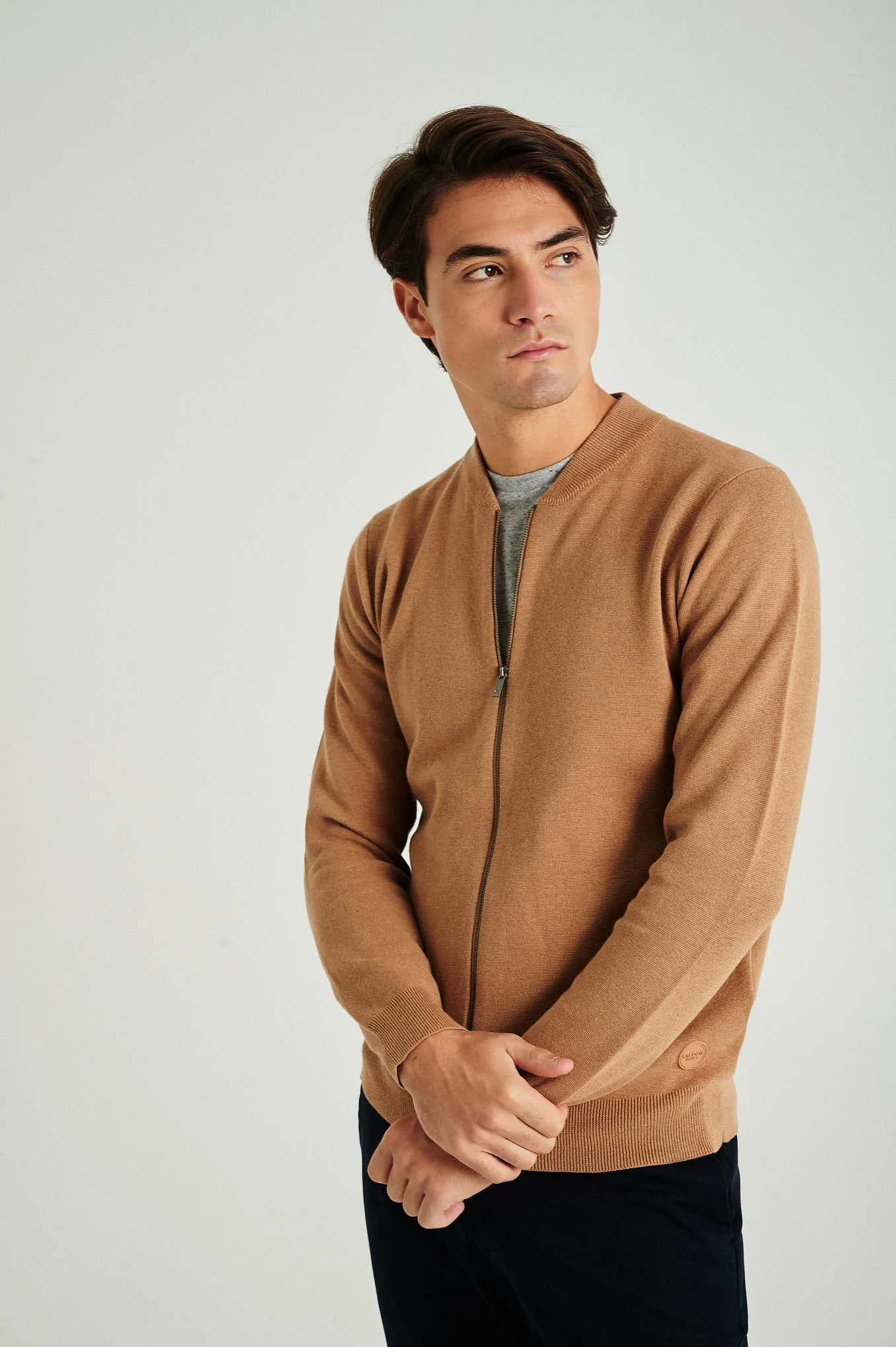 Men's long sleeve Coolmax blend cardigan with zipper