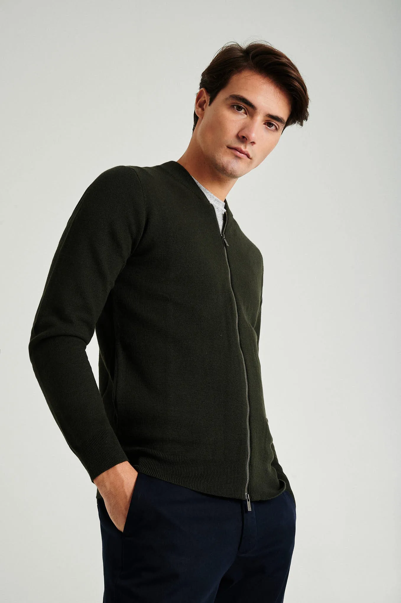 Men's long sleeve Coolmax blend cardigan with zipper