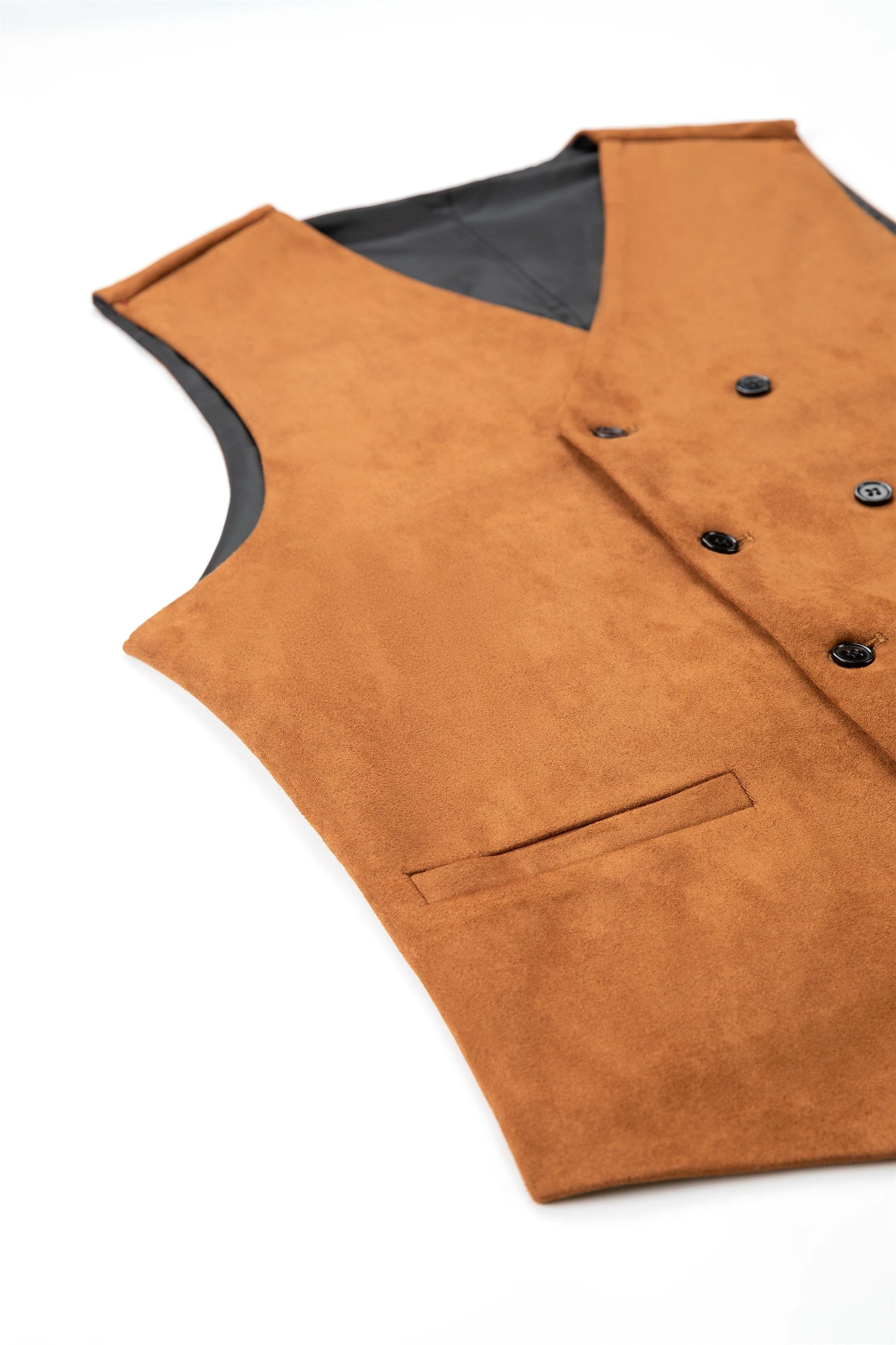 Men's Suede  Double Breasted Slim Fit V Neck Waistcoat