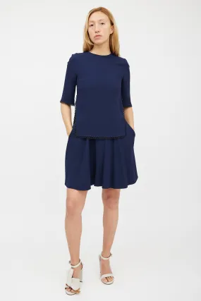 Navy Scalloped Eyelet Dress