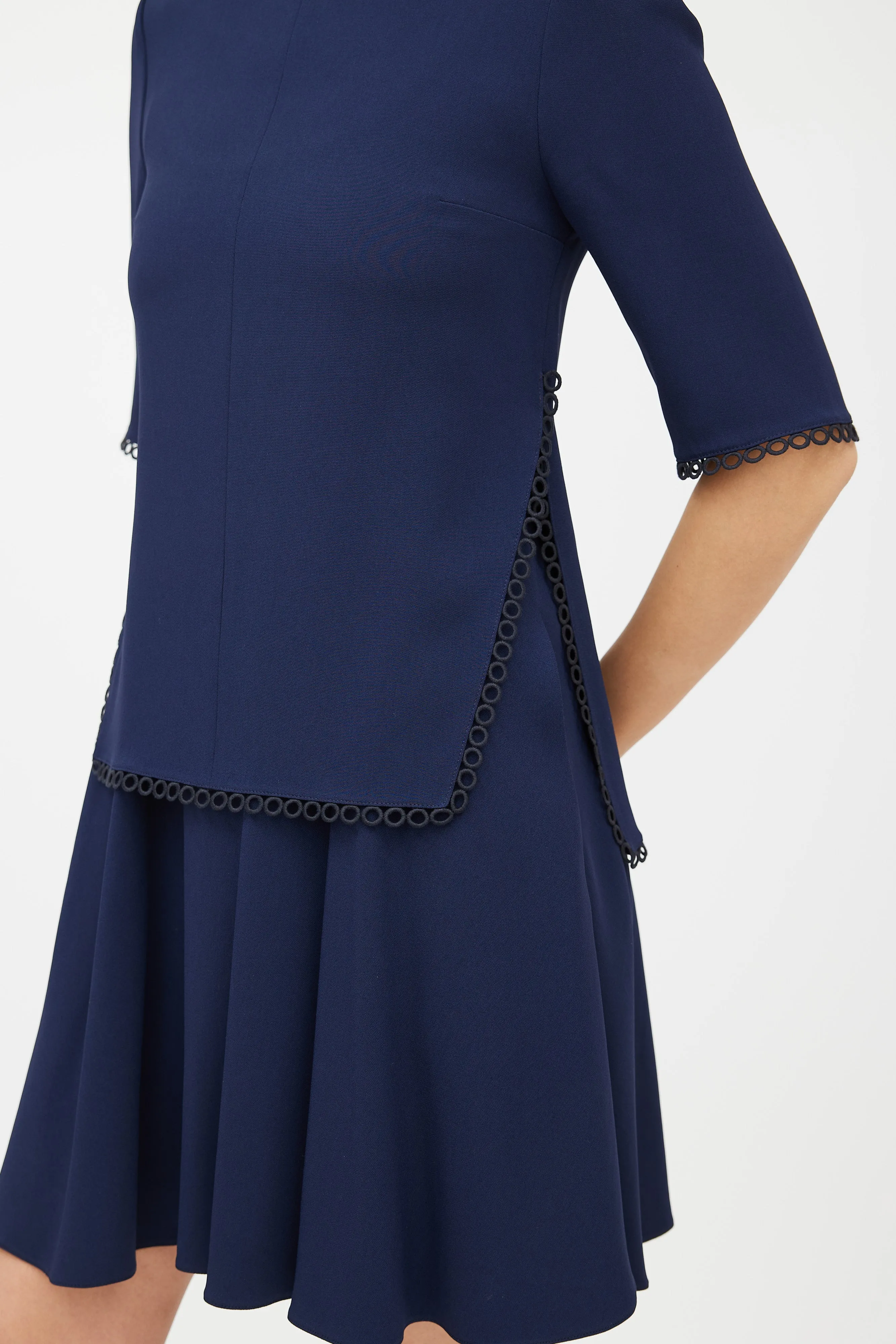 Navy Scalloped Eyelet Dress