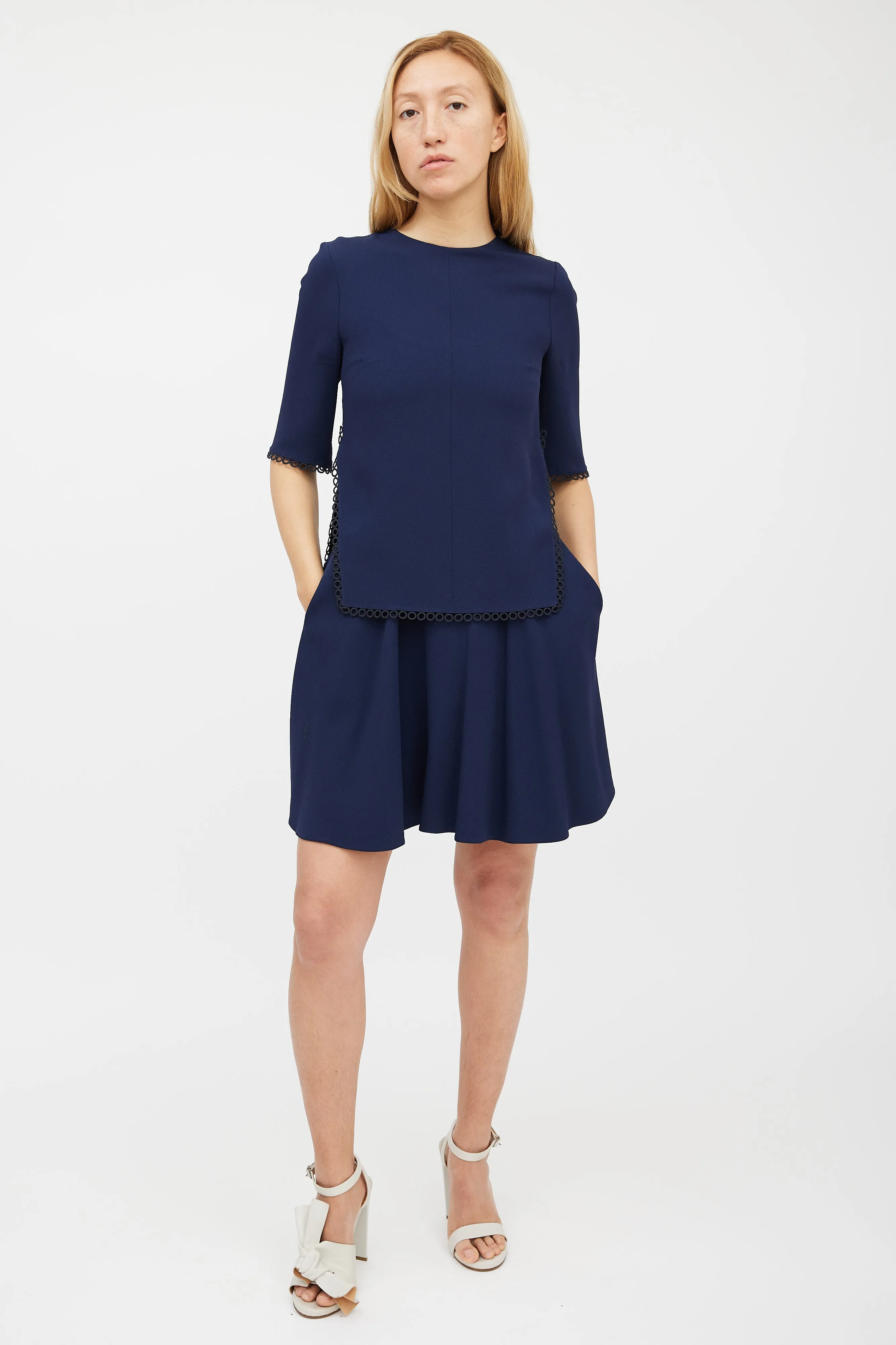 Navy Scalloped Eyelet Dress