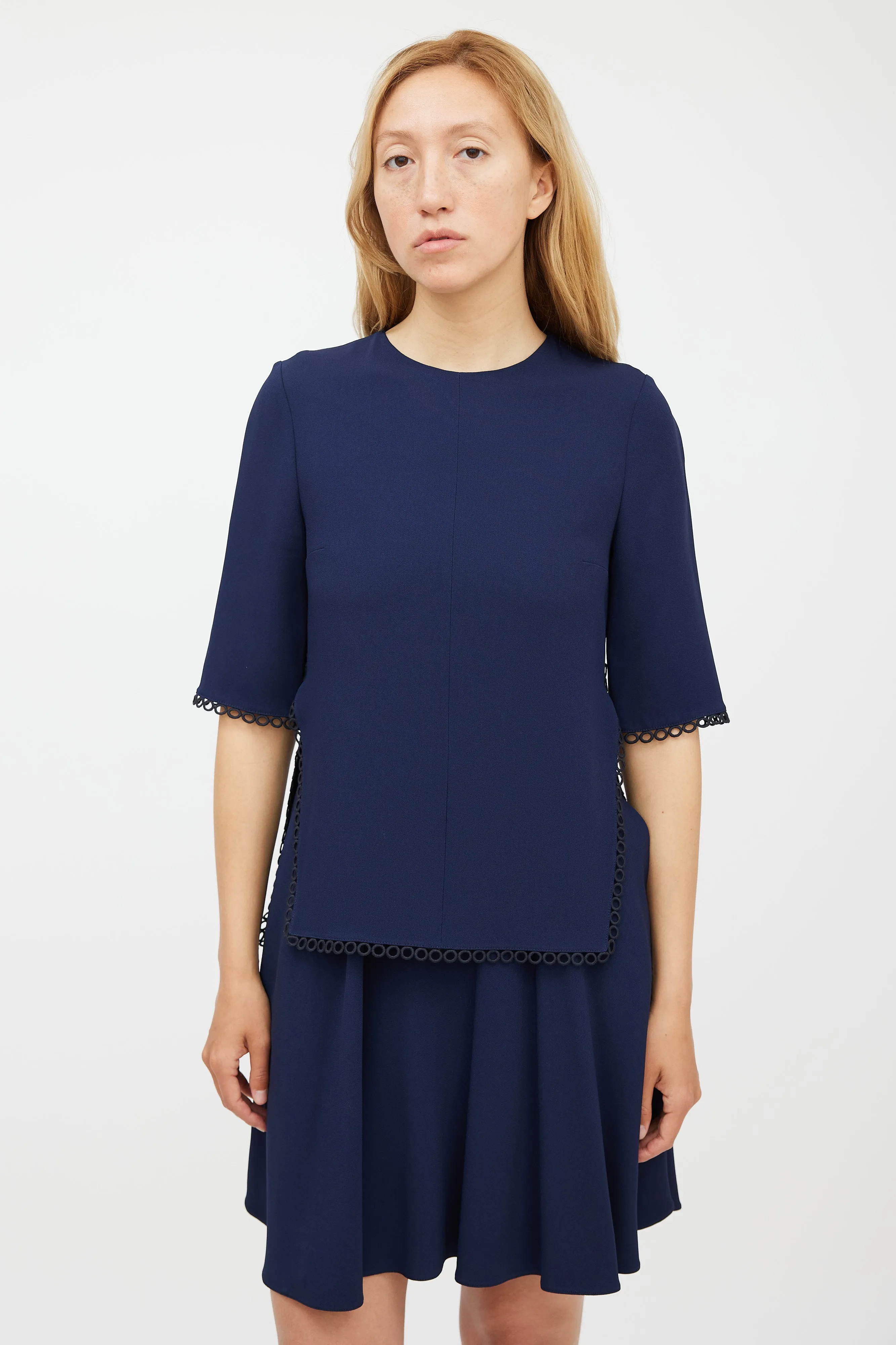 Navy Scalloped Eyelet Dress